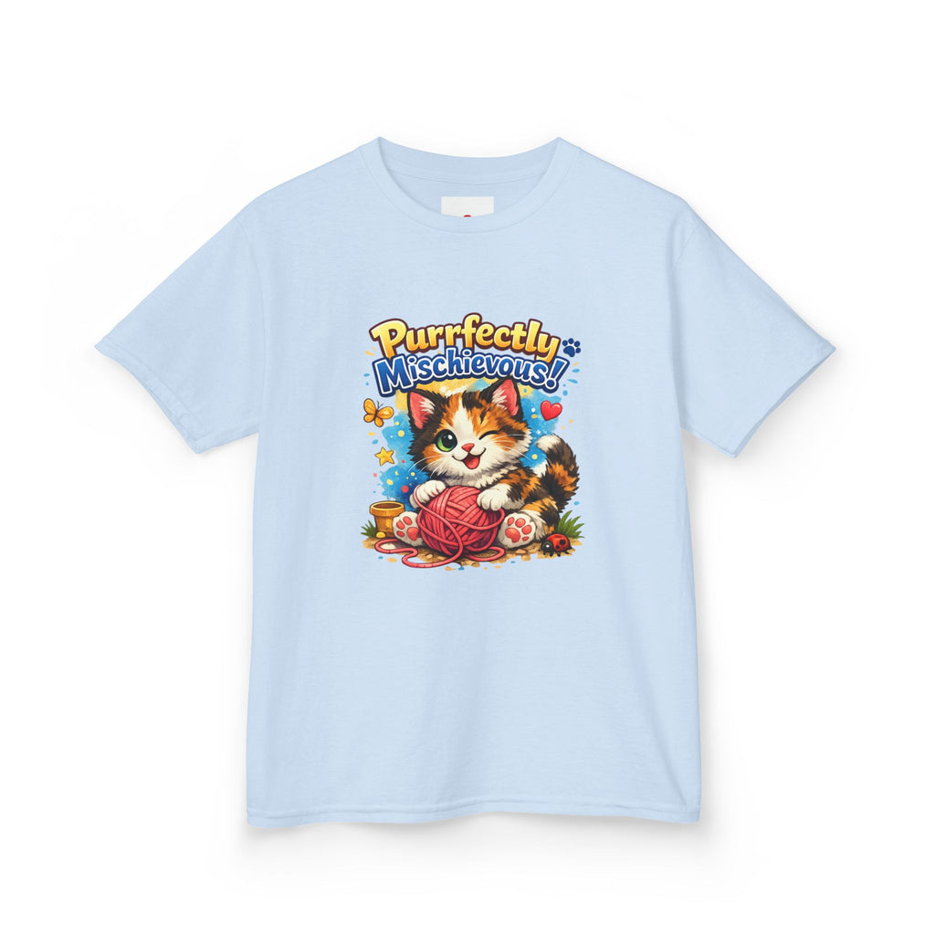 Kids T-Shirt — "Purrfectly Mischievous" Cute Kitten Playing with Yarn