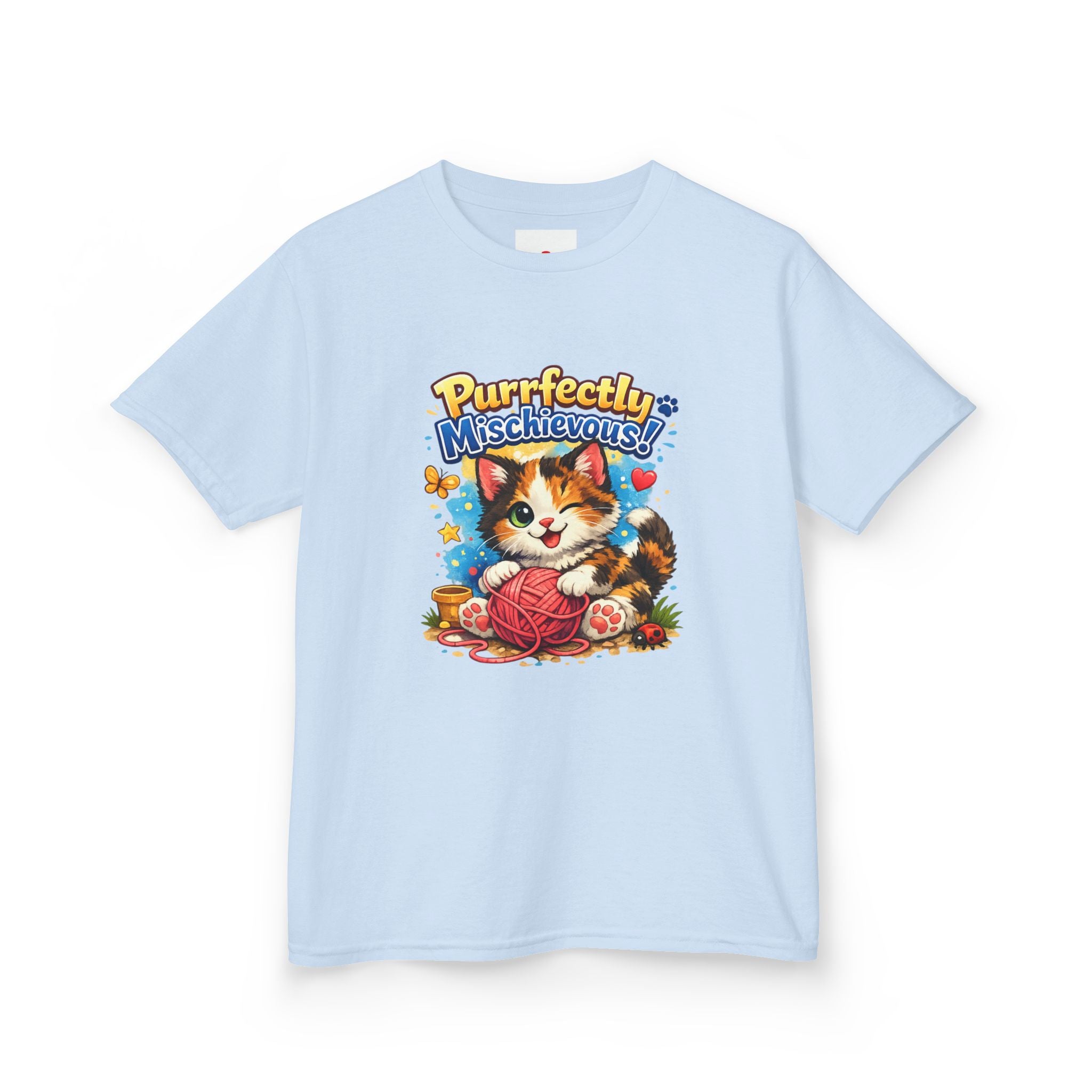 Kids T-Shirt — "Purrfectly Mischievous" Cute Kitten Playing with Yarn