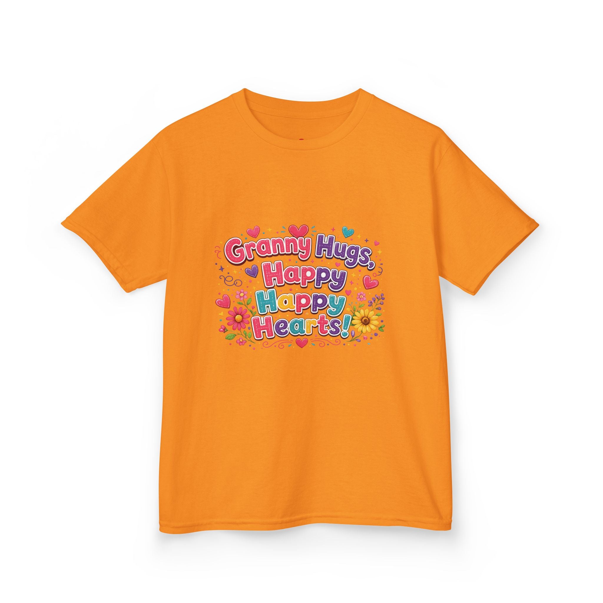 Granny Hugs Happy Hearts Kids Tee | Colorful Floral Kids Shirt