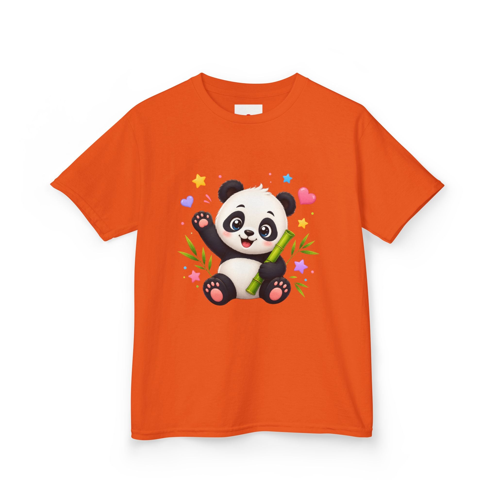Cute Panda Kids T‑Shirt — Smiling Baby Panda with Hearts & Bamboo