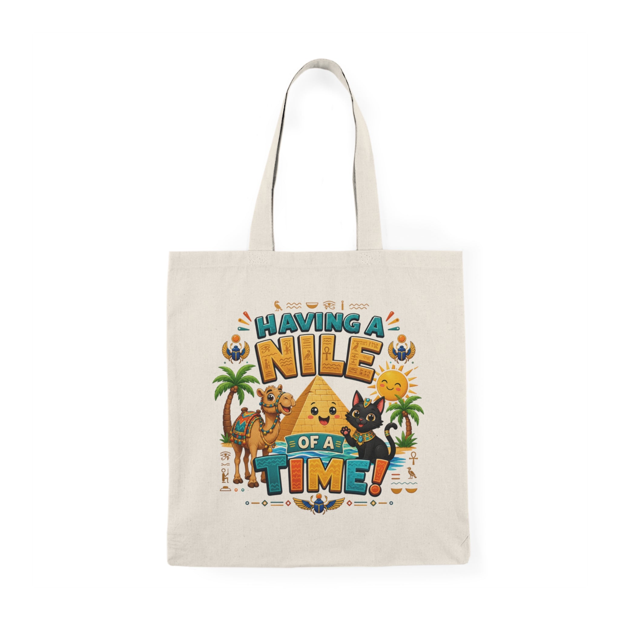Having a Nile of a Time tote bag | Egyptian pyramid cat camel design