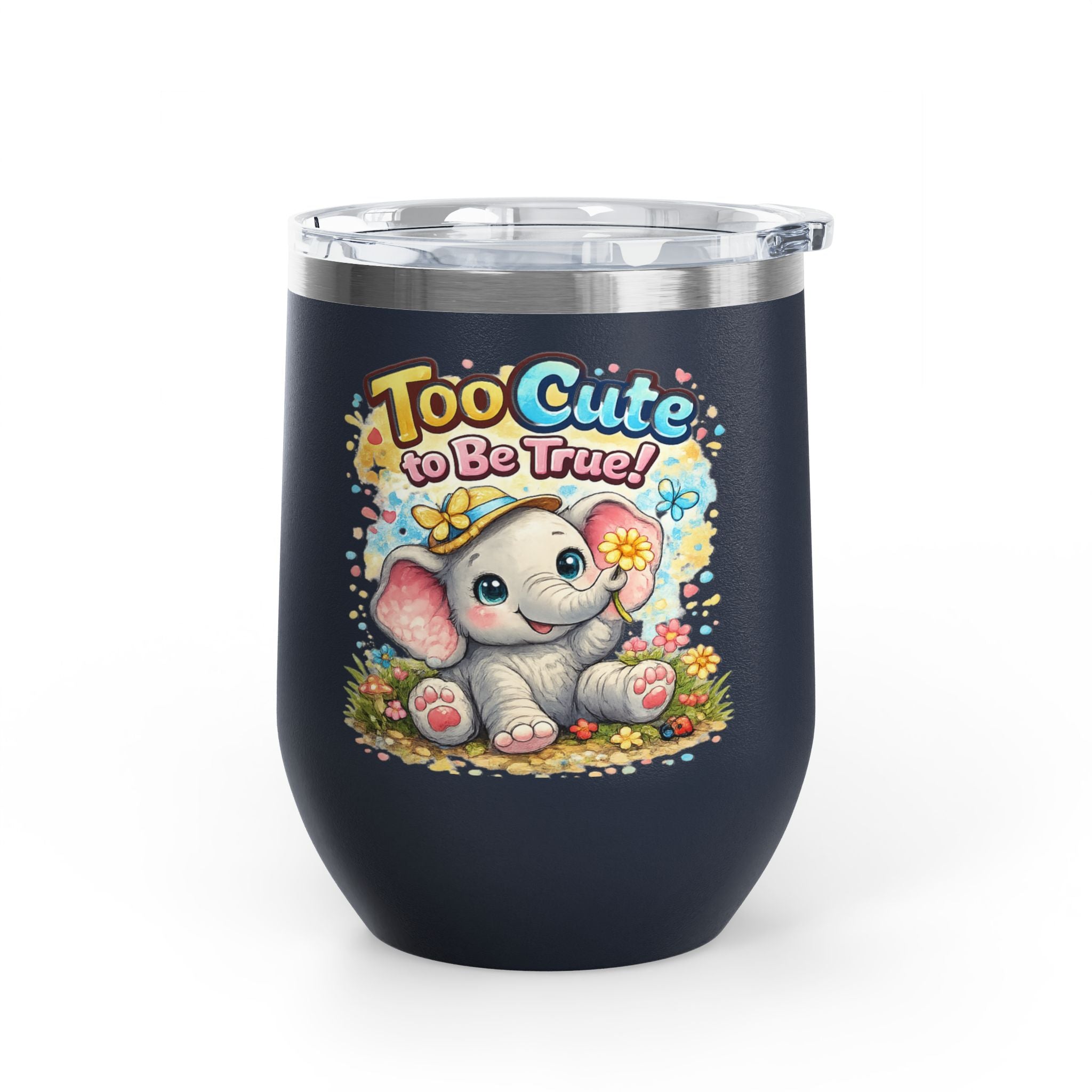 12oz Tumbler - "Too Cute to Be True" Baby Elephant Floral Design