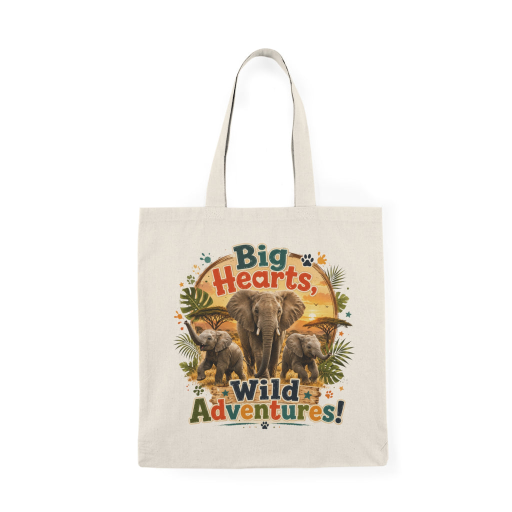 Big Hearts, Wild Adventures! Elephant Tote Bag — Natural Canvas Eco Shopper