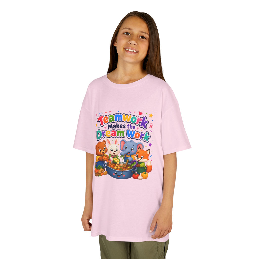 Kids Tee — “Teamwork Makes the Dream Work” Cute Animal Classroom Shirt