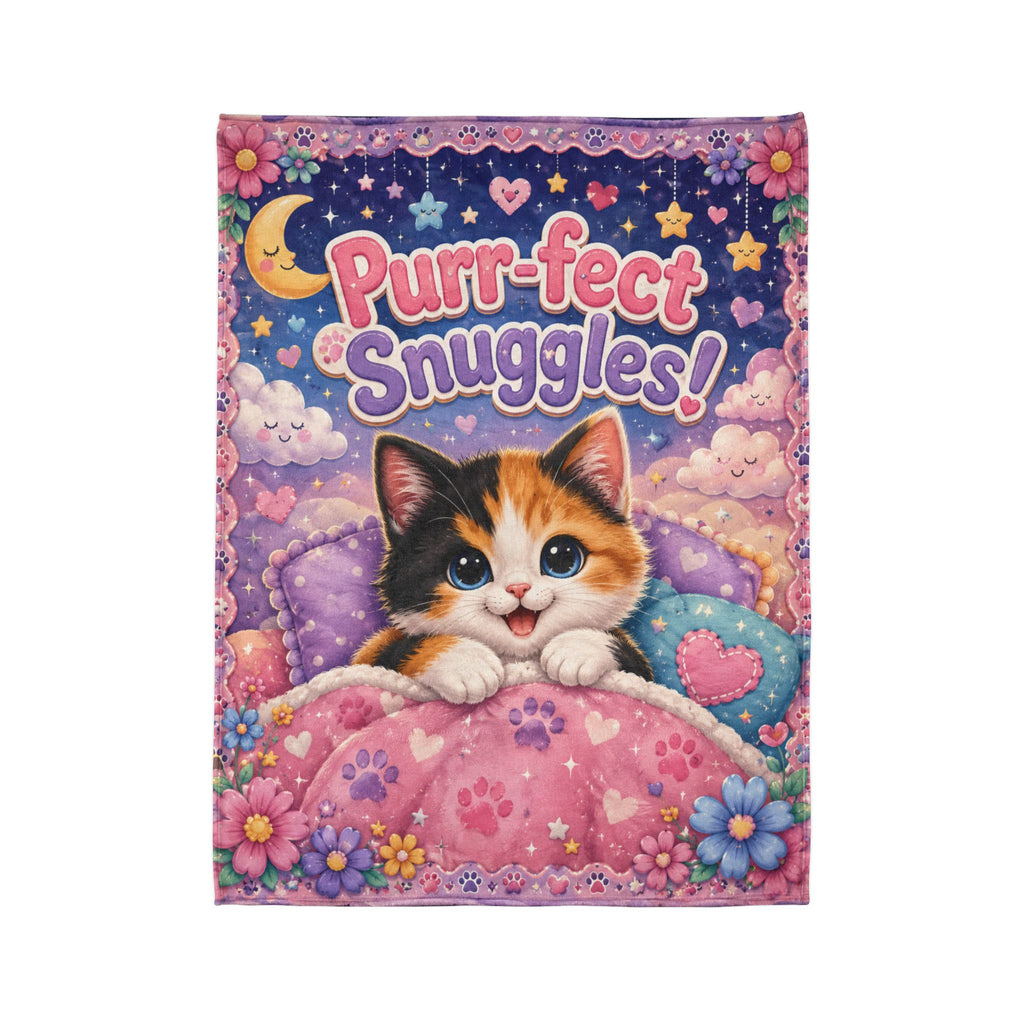 Purr-fect Snuggles Blanket — Cute Calico Kitten Plush Throw for Kids & Cat Lovers