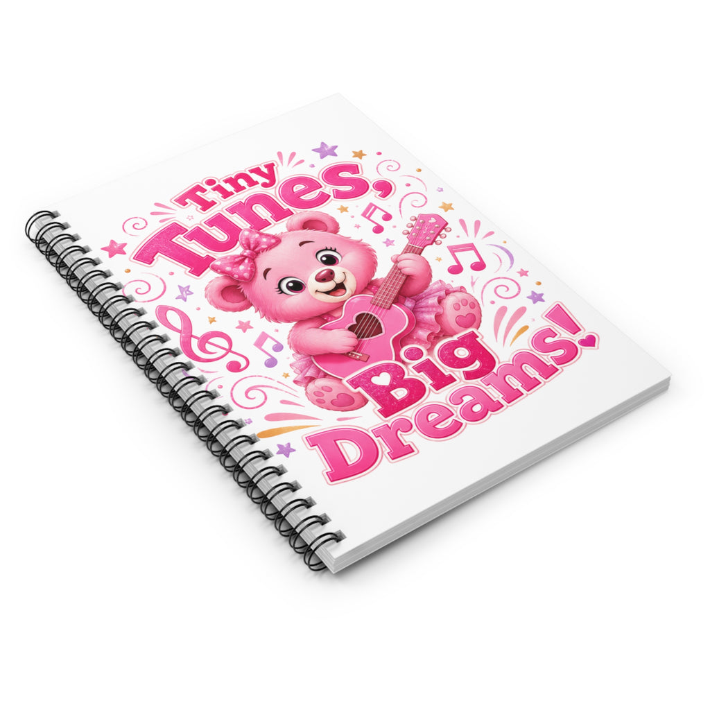 Tiny Tunes, Big Dreams Spiral Notebook — Cute Pink Bear Music Journal for Kids