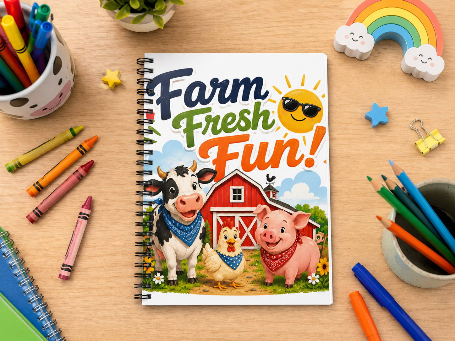 Farm Fresh Fun! Spiral Notebook — Cute Barnyard Cow, Pig & Chicken Journal