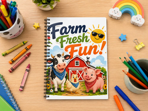 Farm Fresh Fun! Spiral Notebook — Cute Barnyard Cow, Pig & Chicken Journal