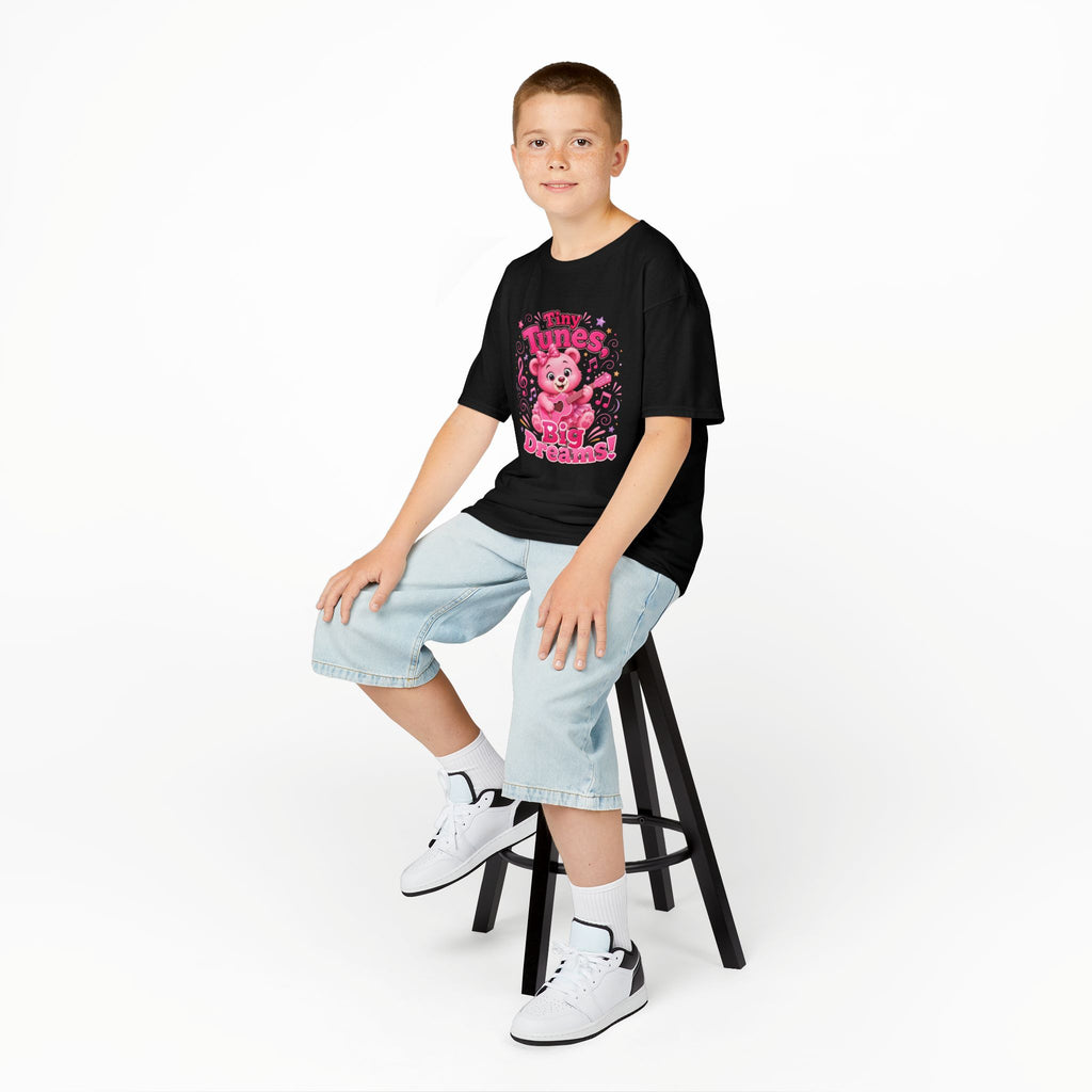 Kids T-Shirt — "Tiny Tunes, Big Dreams" Cute Pink Bear Music Tee