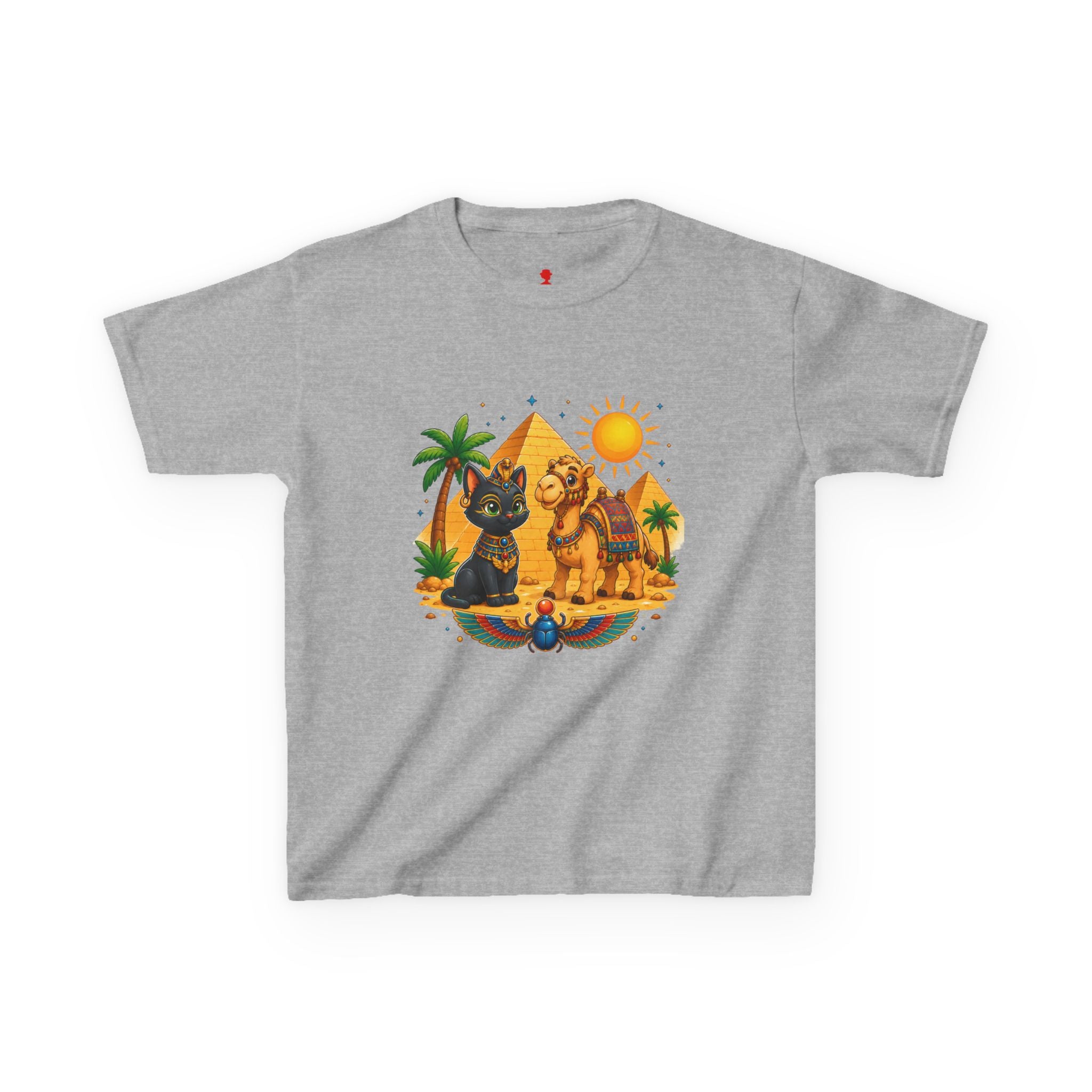 Egyptian Cats and Camel Kids Tee | Pyramid Desert Sun Illustration