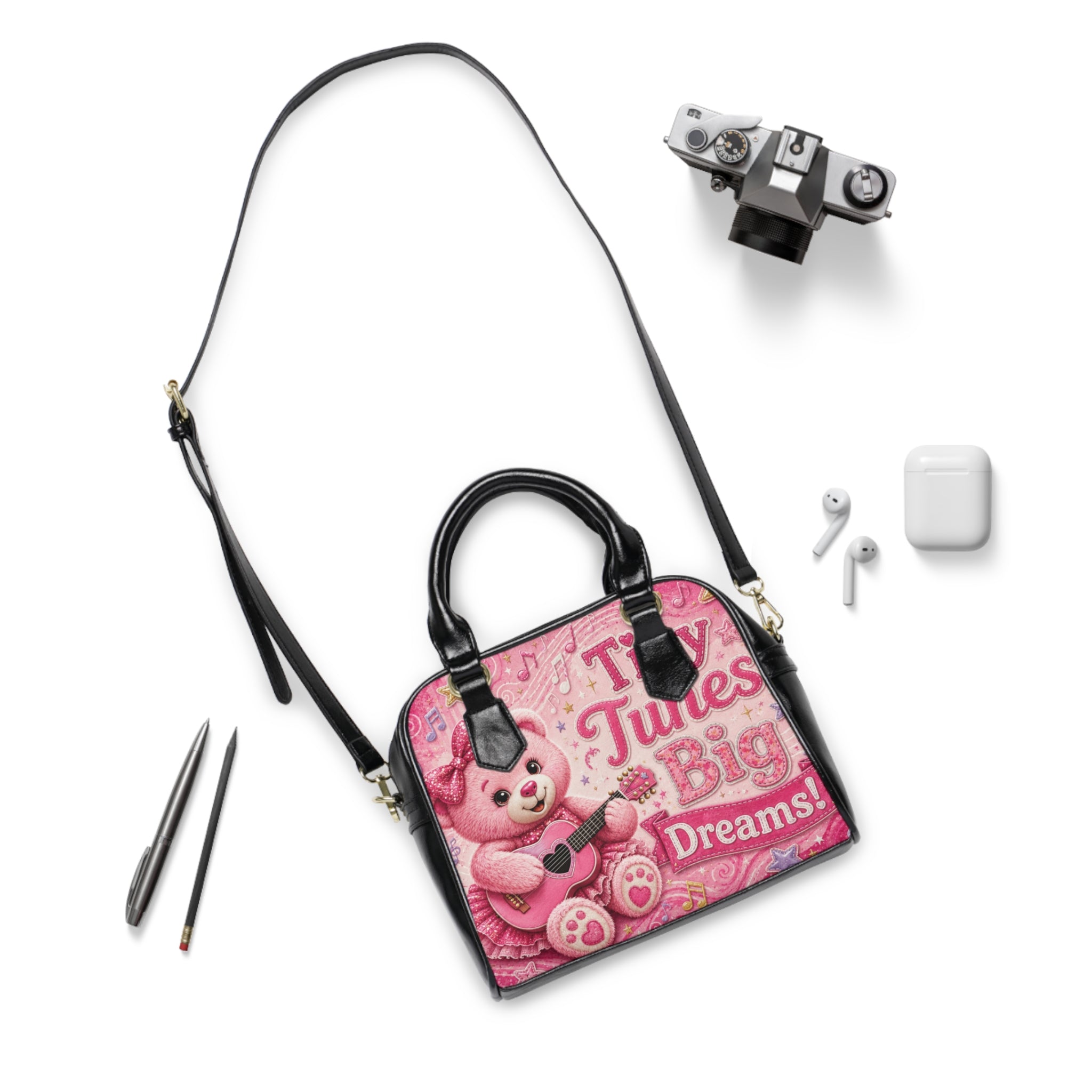 Shoulder Handbag — Cute Pink Teddy 'Tiny Tunes Big Dreams' Guitar Purse