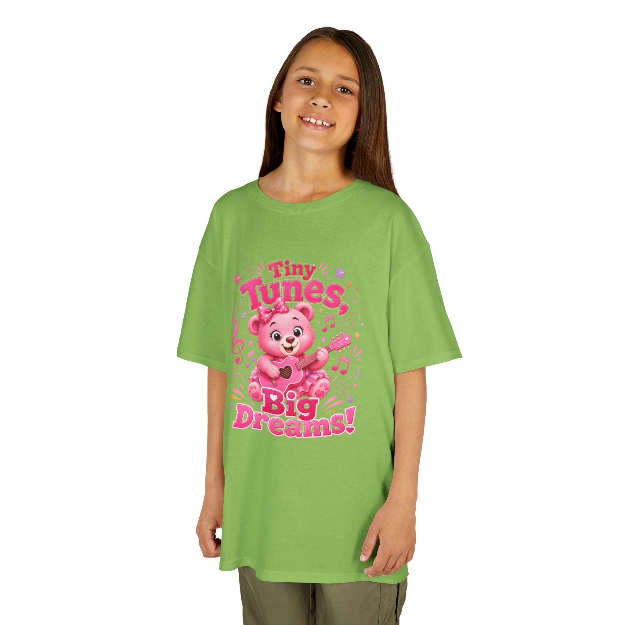 Kids T-Shirt — "Tiny Tunes, Big Dreams" Cute Pink Bear Music Tee