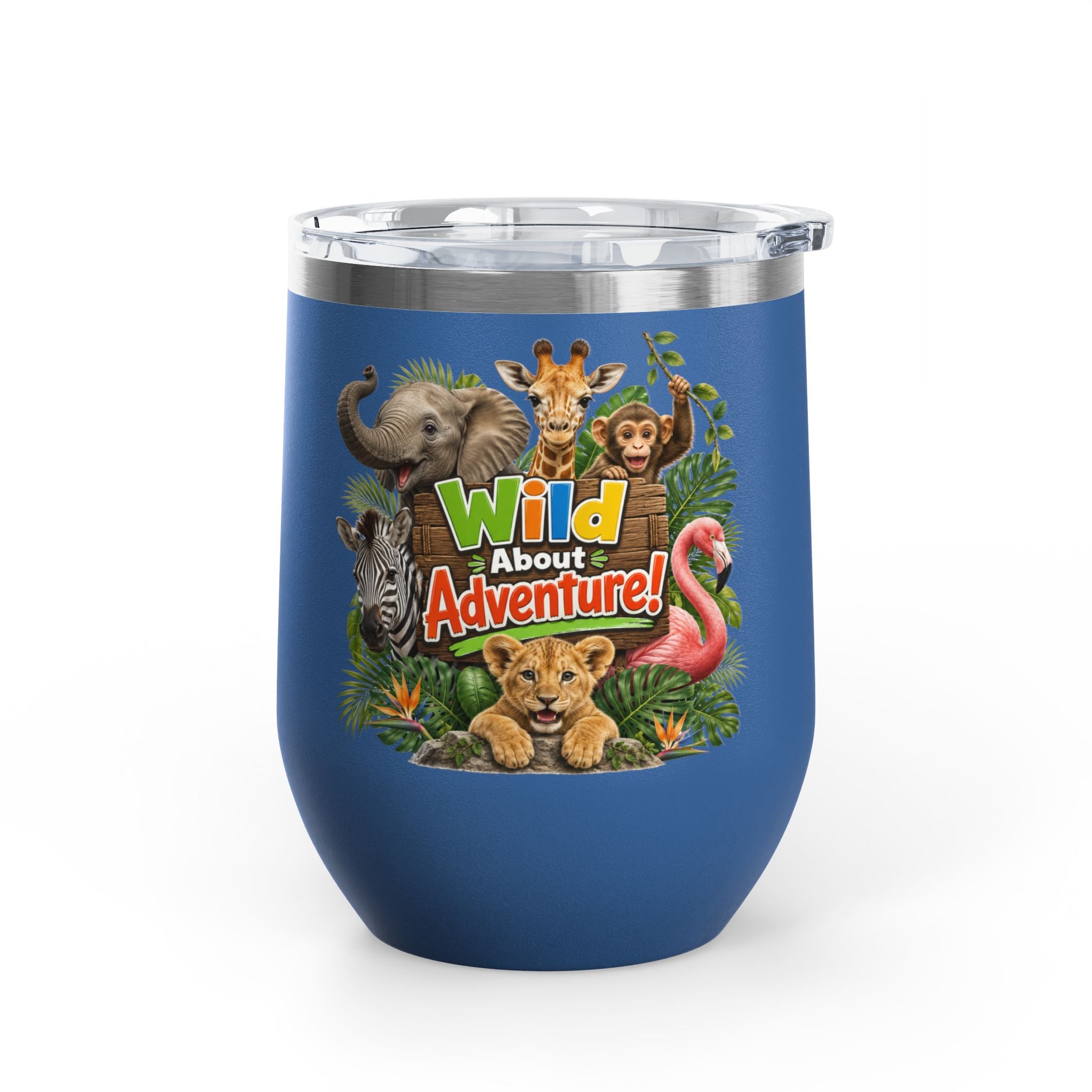 12oz Tumbler — "Wild About Adventure!" Safari Animal Travel Cup