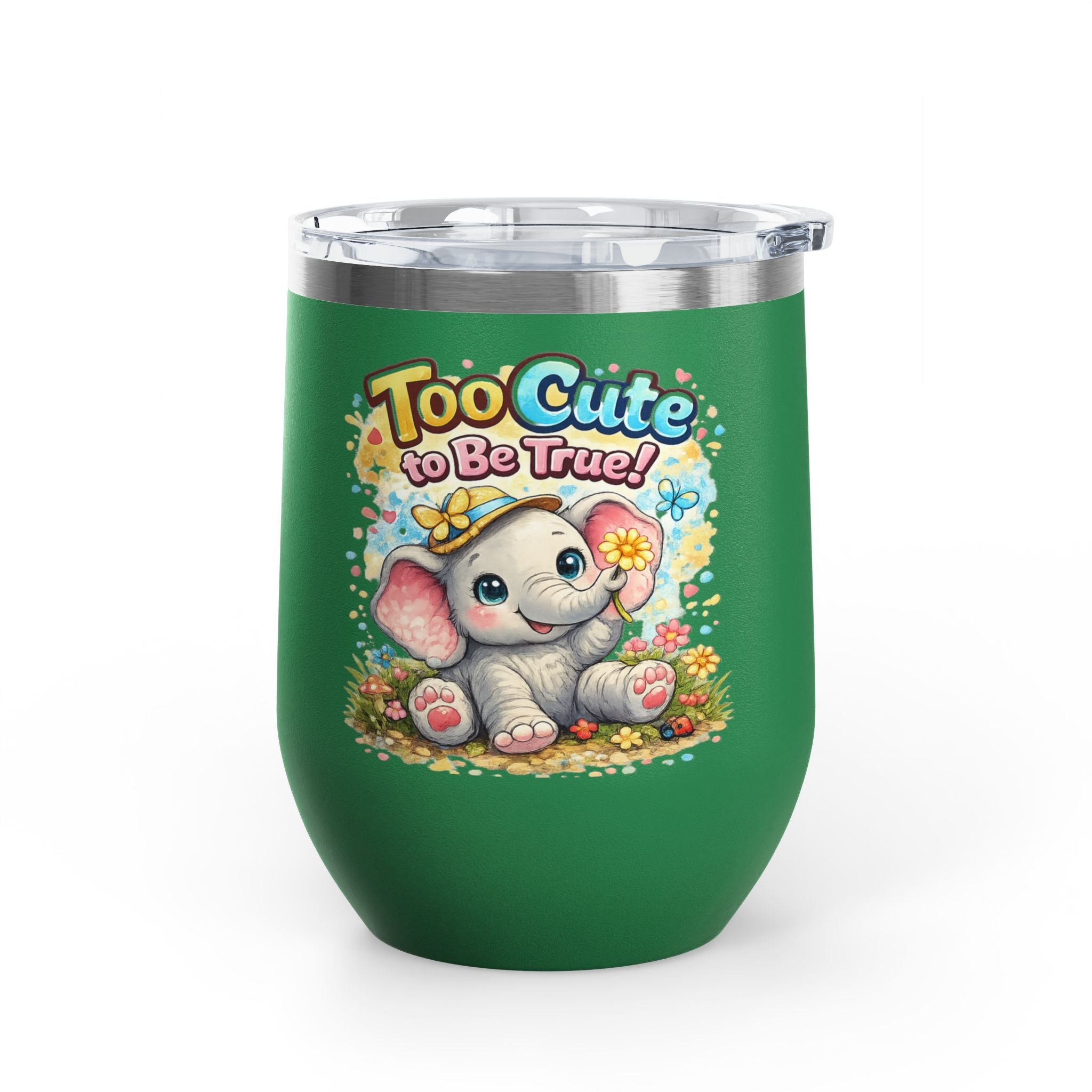 12oz Tumbler - "Too Cute to Be True" Baby Elephant Floral Design