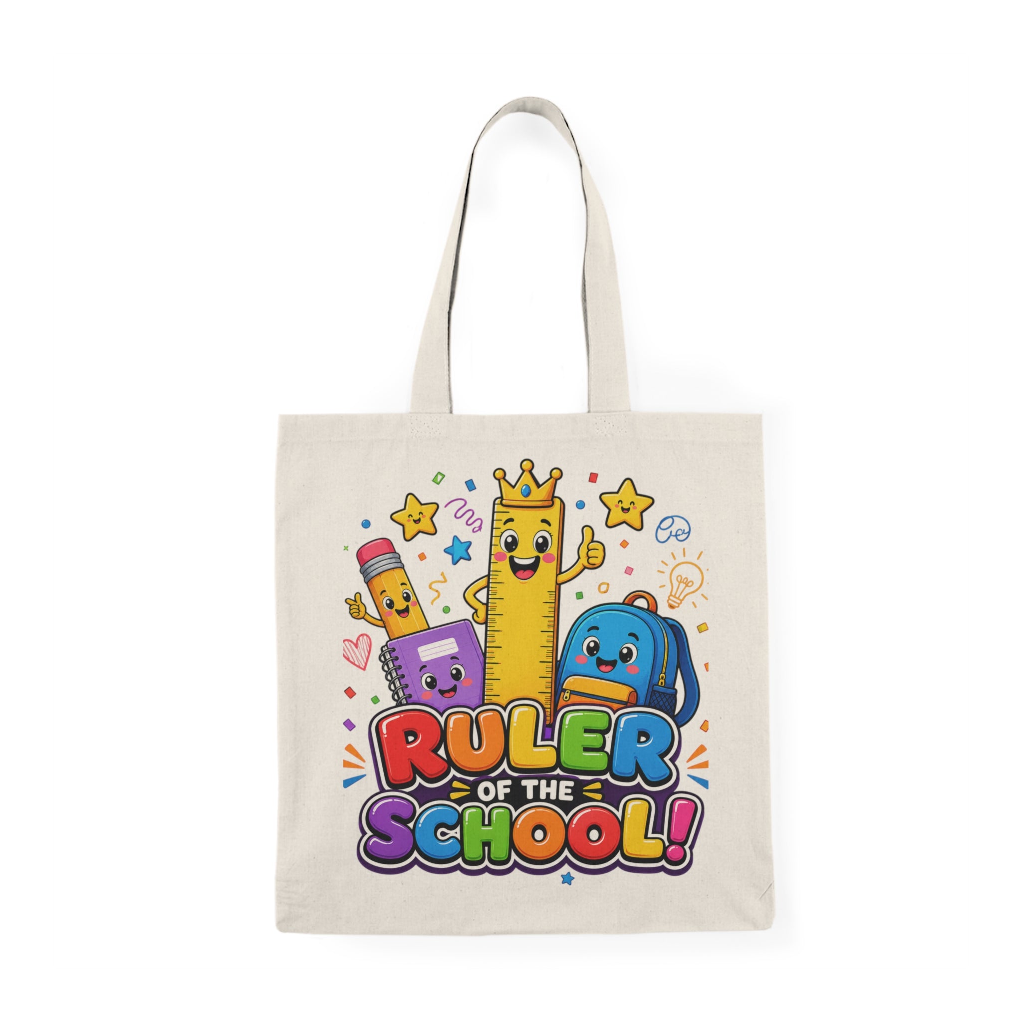 Ruler of the School cartoon school supplies Natural Tote Bag | cute pencil ruler backpack design