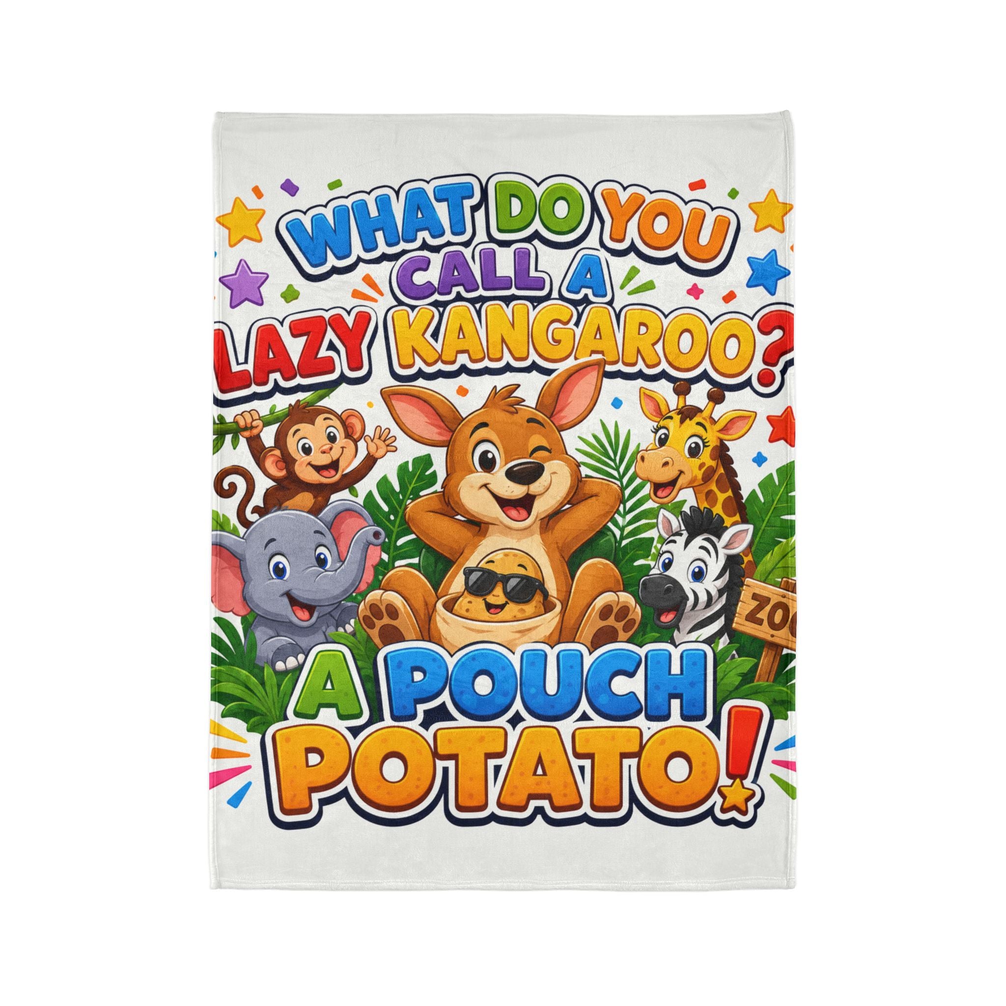 Kids' Funny 'A Pouch Potato' Blanket – Cute Jungle Kangaroo Design