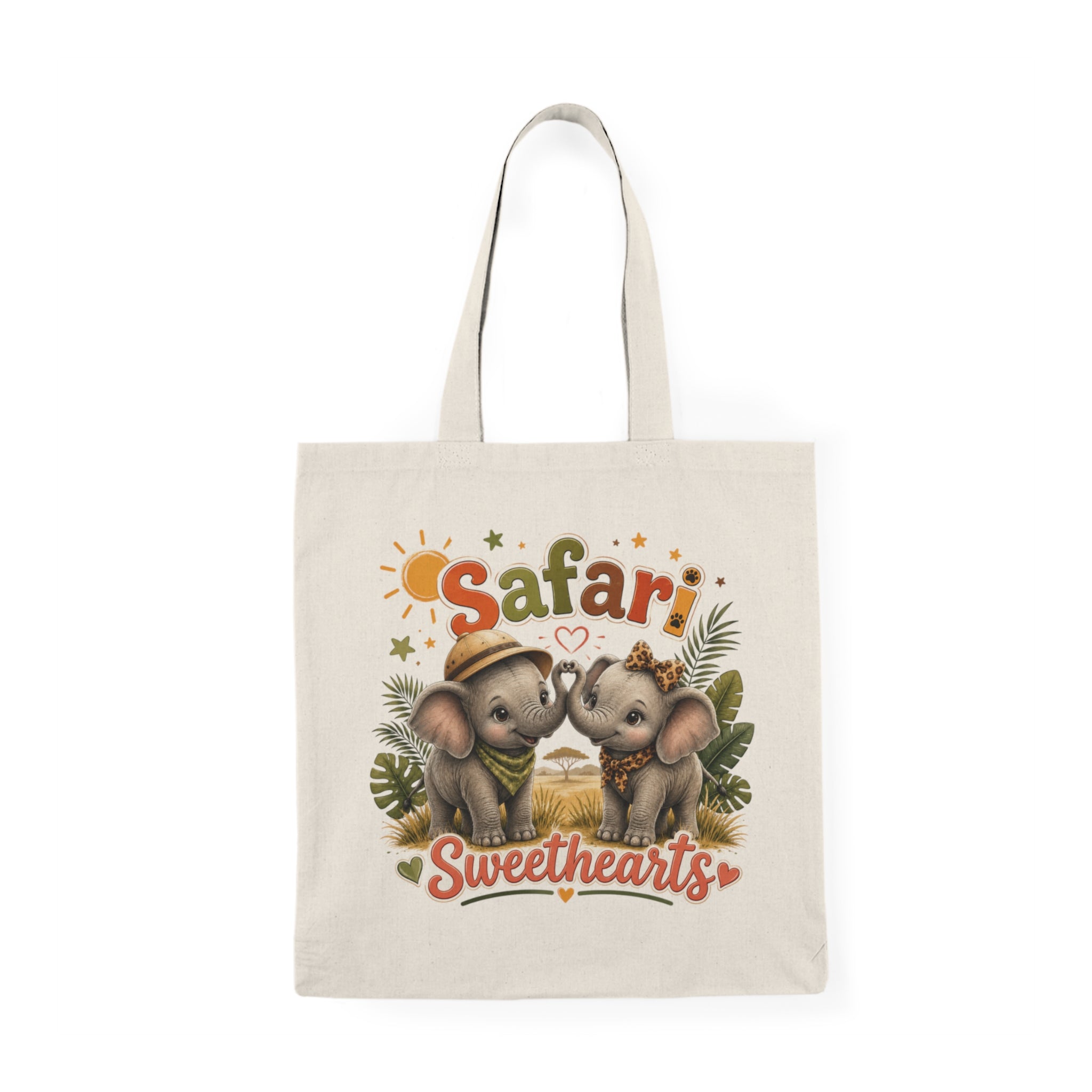 Safari Sweethearts Tote Bag — Cute Elephant Couple Canvas Tote for Kids & Animal Lovers