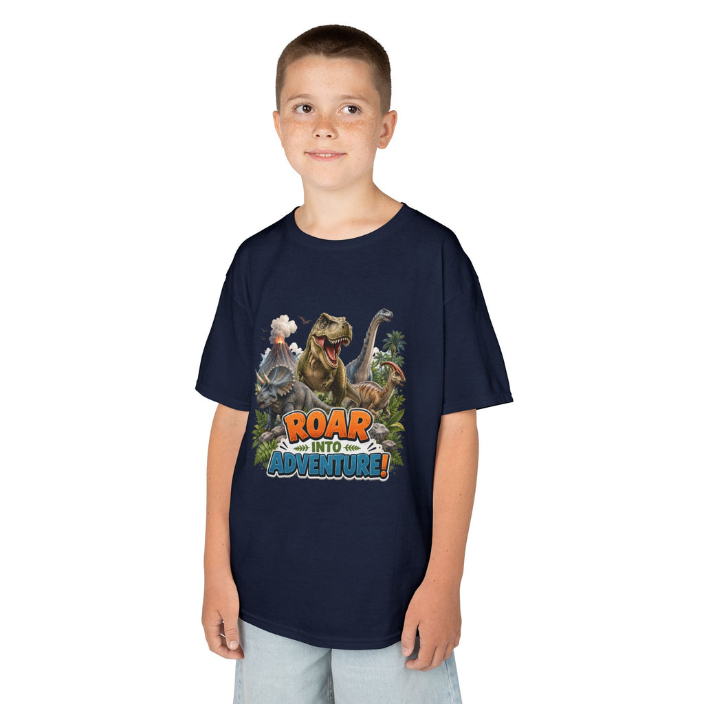 Kids Dinosaur Tee - "Roar Into Adventure" Graphic Shirt for Boys & Girls