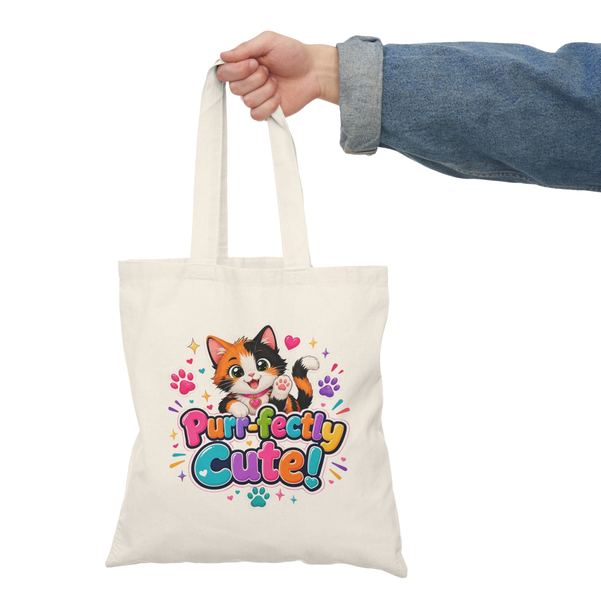 Purr-fectly Cute! Cat Canvas Tote Bag — Cute Calico Kitten Grocery & Gift Tote