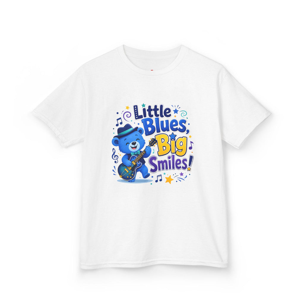 Kids Tee — "Little Blues, Big Smiles!" Guitar-Bear Graphic