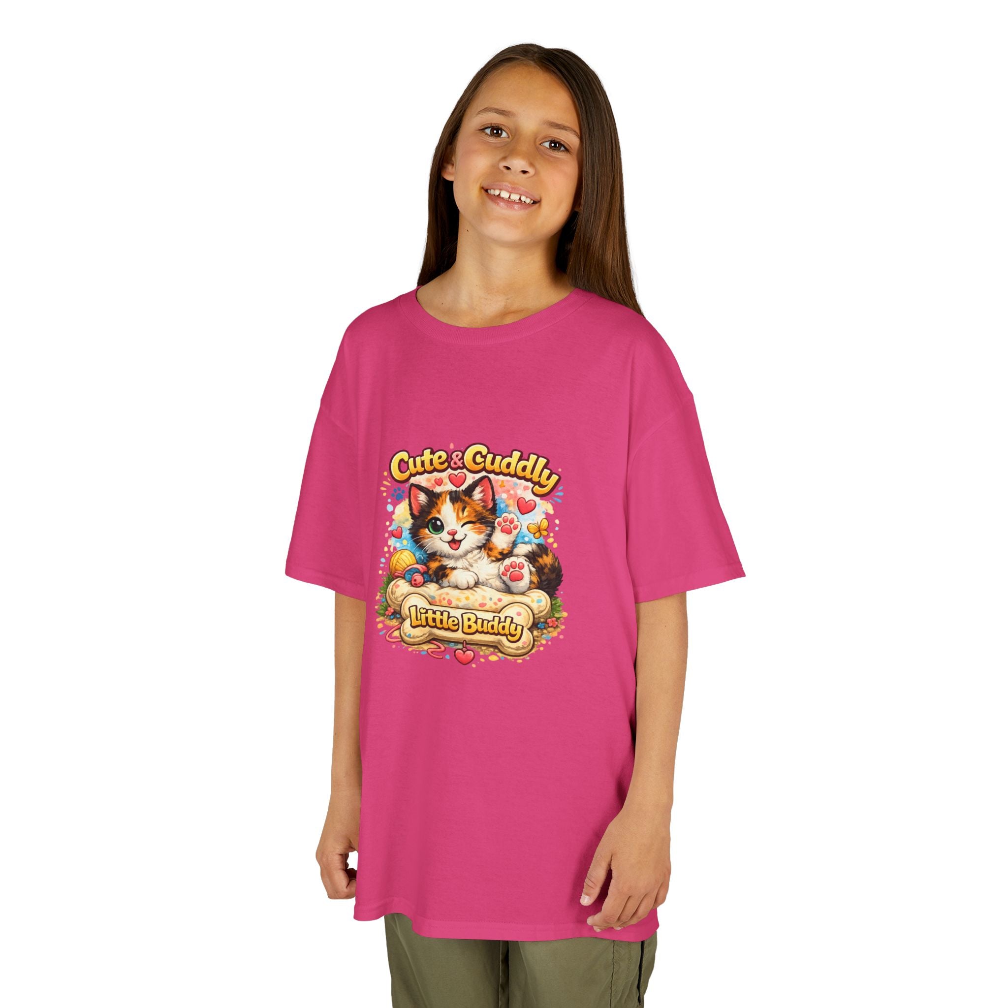 Kids T-Shirt — "Cute & Cuddly Little Buddy" Cat Graphic Tee