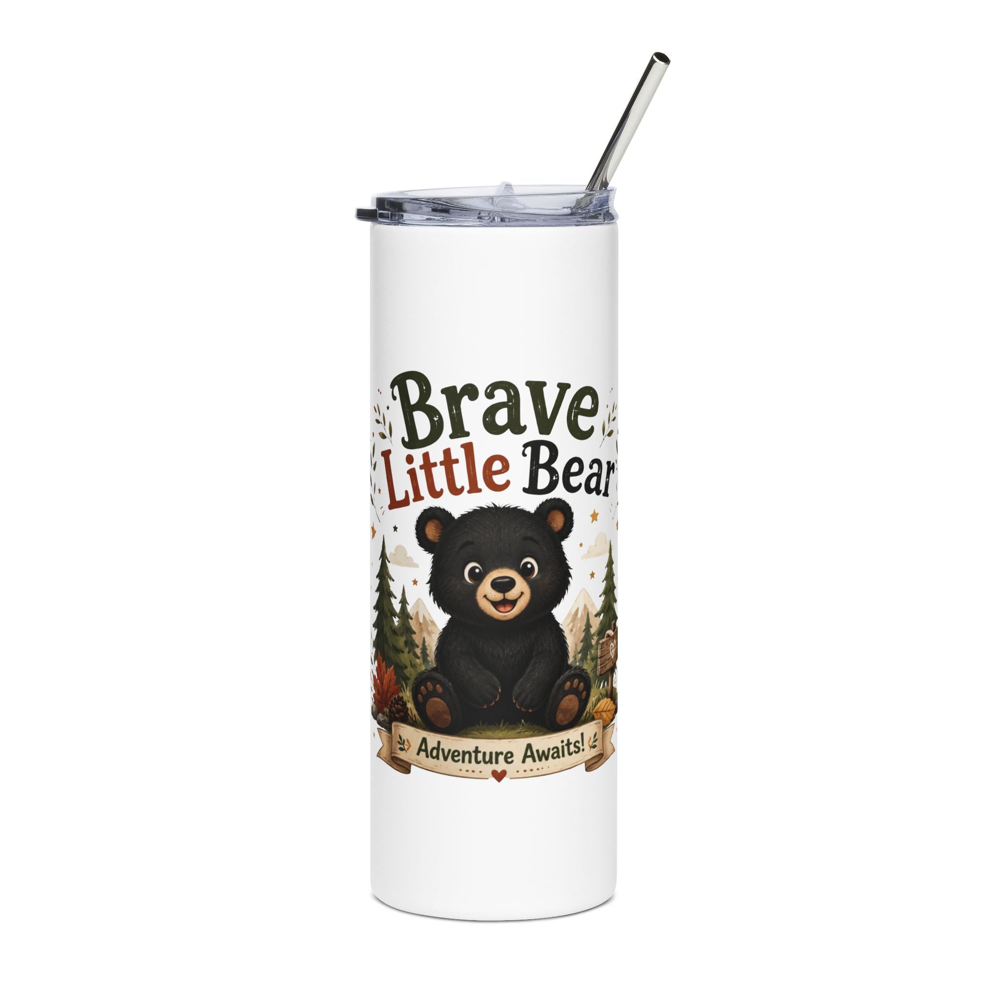 Brave Little Bear 20oz Stainless Steel Tumbler — Adventure Awaits Cute Bear Design