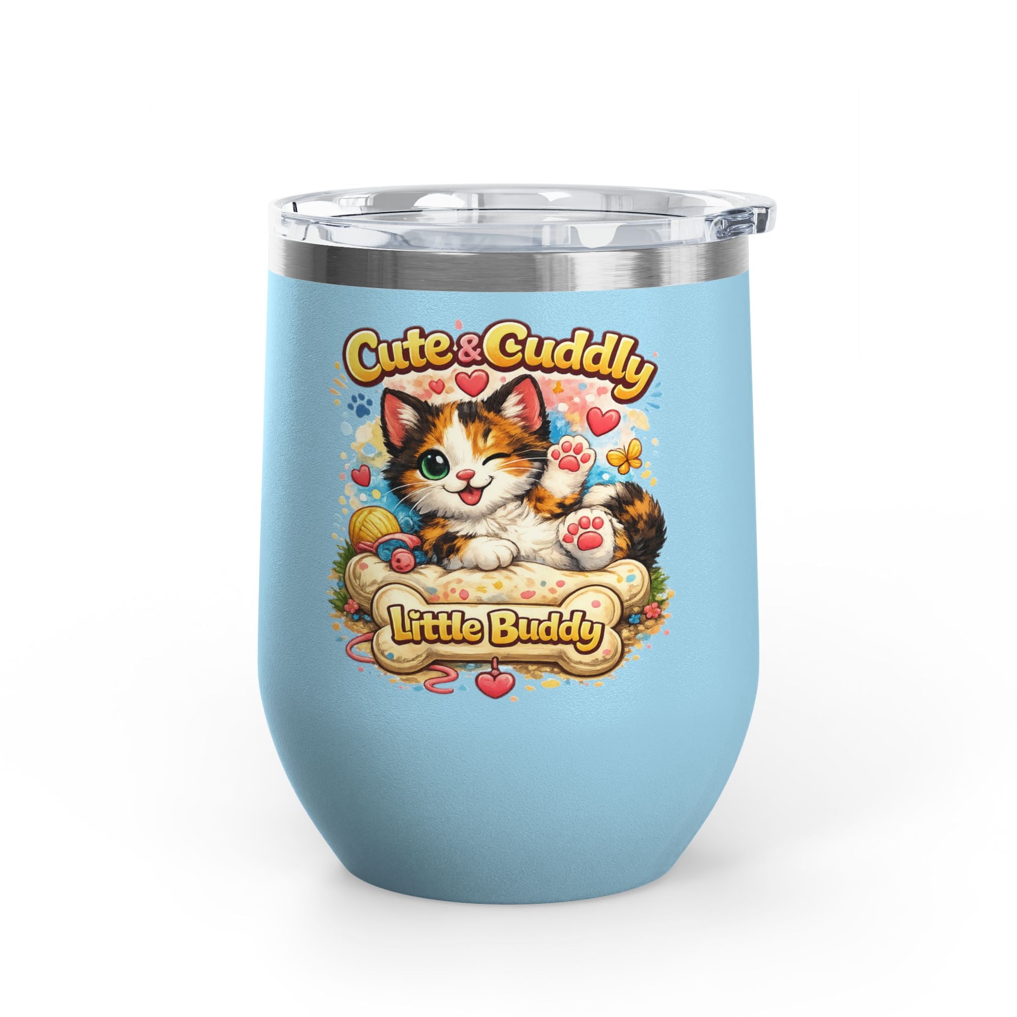 Cute & Cuddly Little Buddy Cat Tumbler — 12oz Insulated Stainless Steel