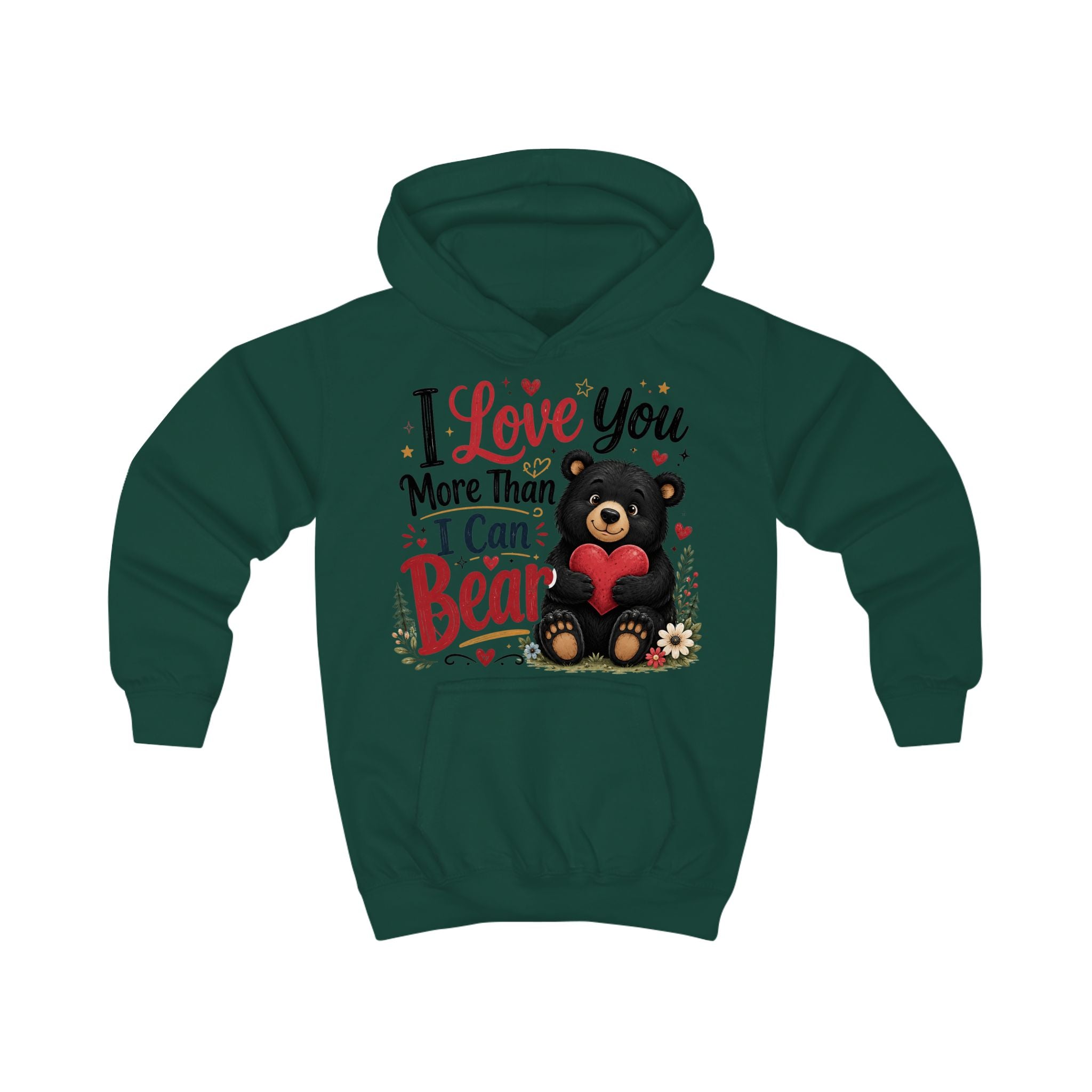 Kids Hoodie — "I Love You More Than I Can Bear" Cute Bear Valentine Design