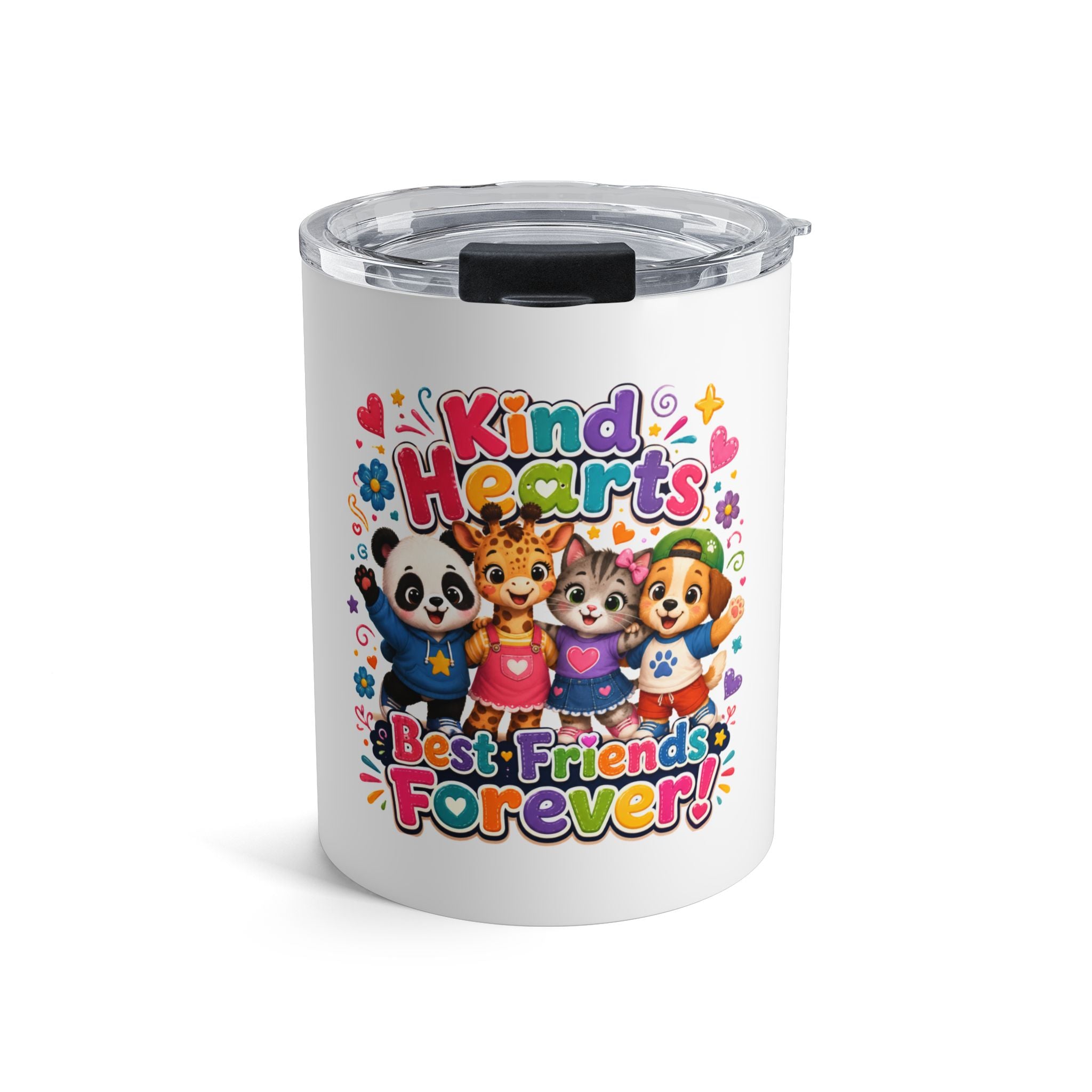 10oz Tumbler - "Kind Hearts Best Friends Forever" Cute Cartoon Animal Travel Mug