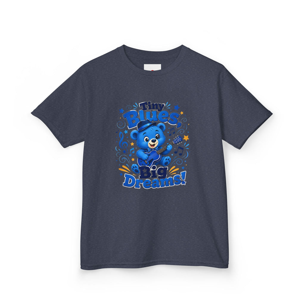Kids Tee - "Tiny Blues, Big Dreams!" Cute Blue Bear Music Graphic