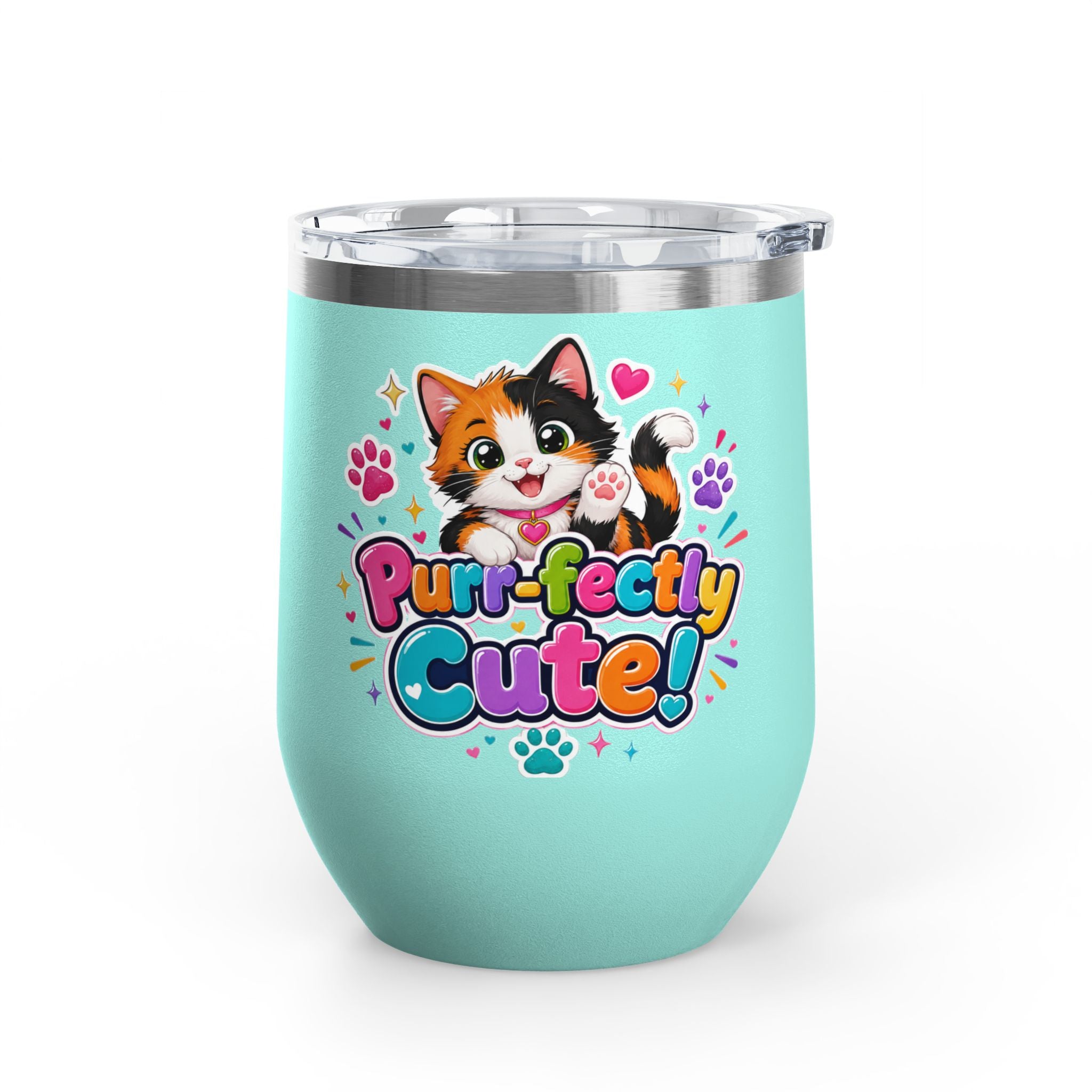 "Purr-fectly Cute!" Cat 12oz Insulated Stainless Steel Tumbler