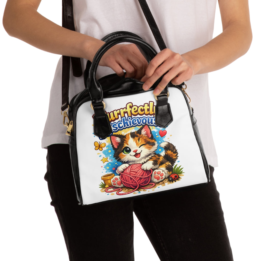 Purrfectly Mischievous Cat Shoulder Handbag – Cute Kitten Yarn Design