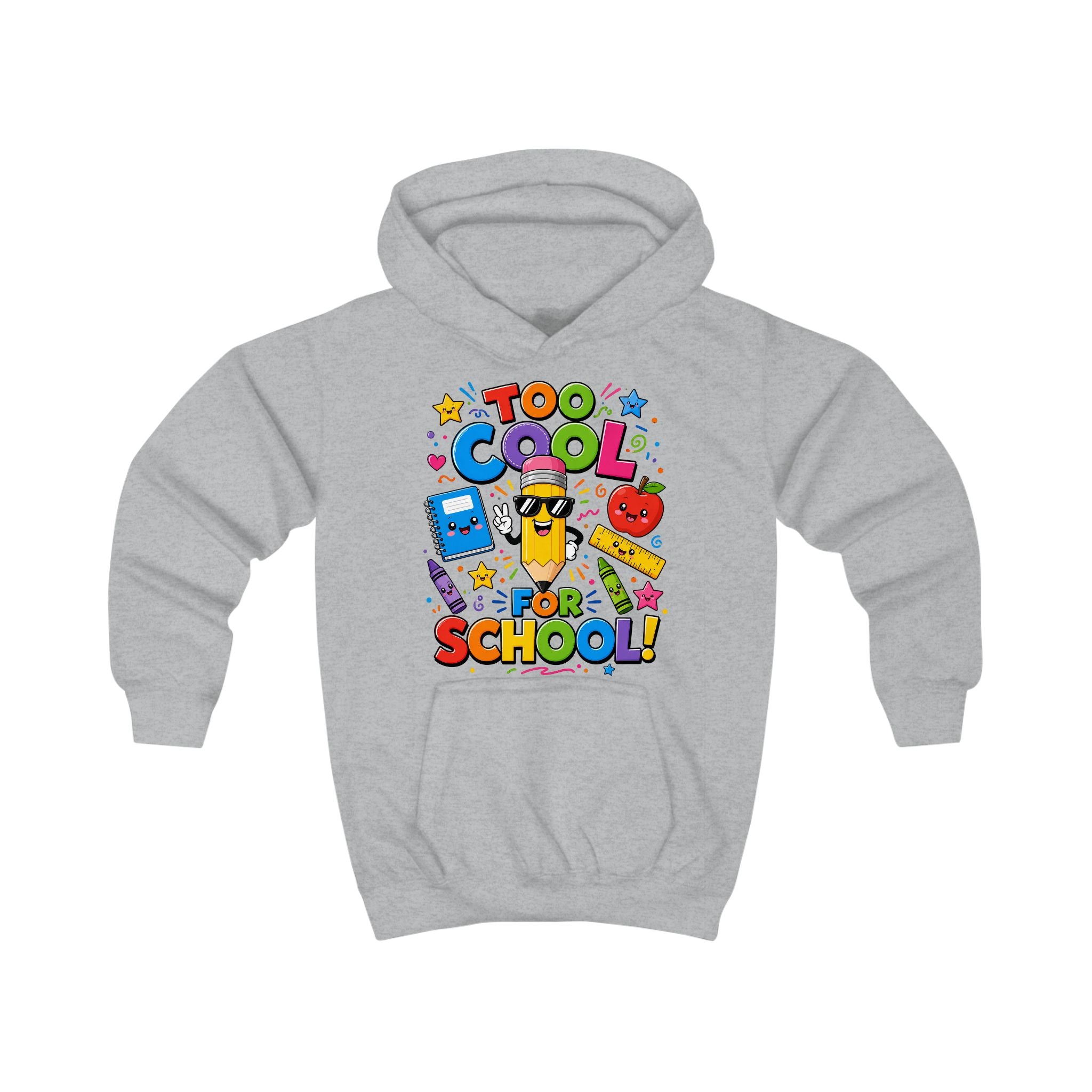 Too Cool for School Kids Hoodie | Cute Pencil Cartoon Back to School Design