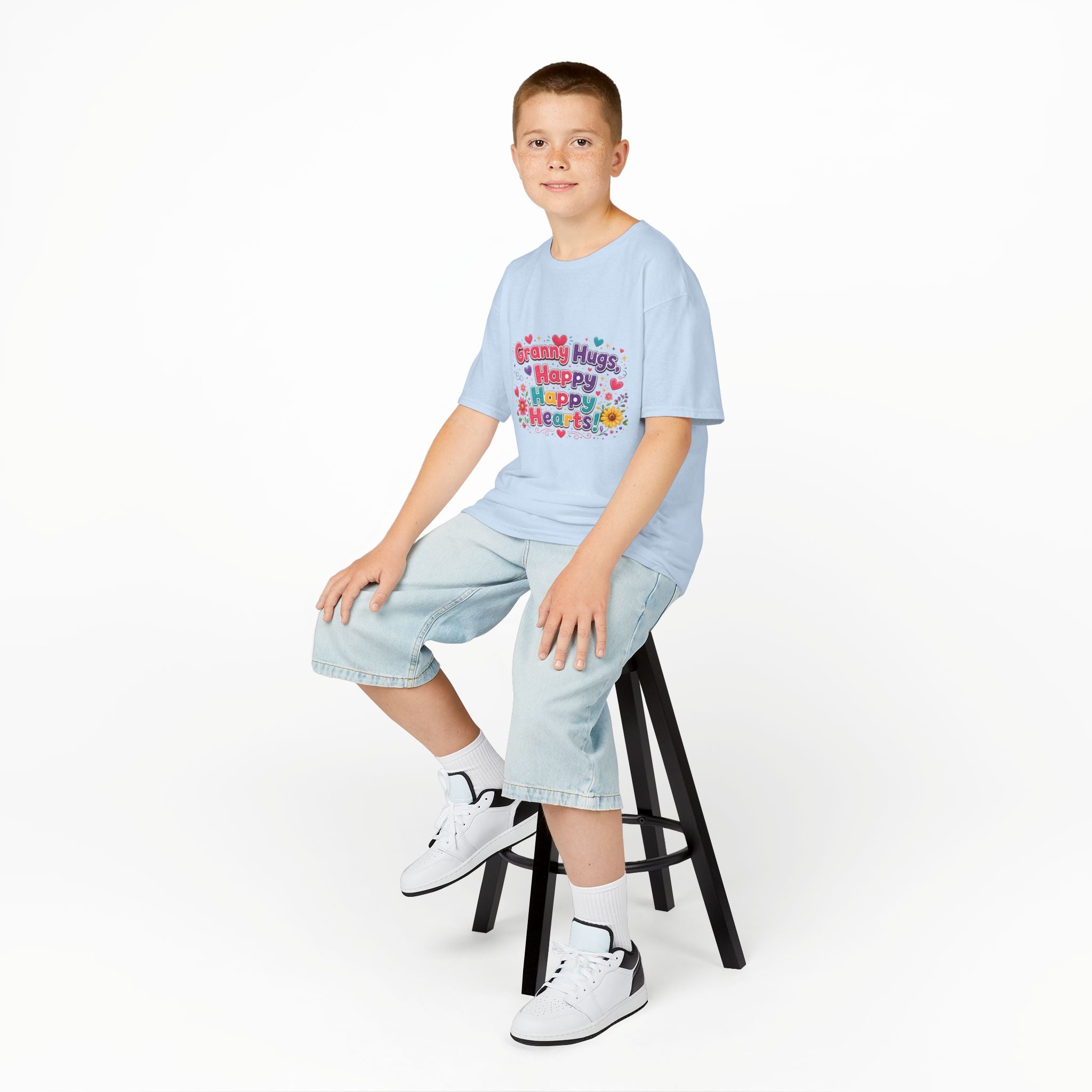 Granny Hugs Happy Hearts Kids Tee | Colorful Floral Kids Shirt