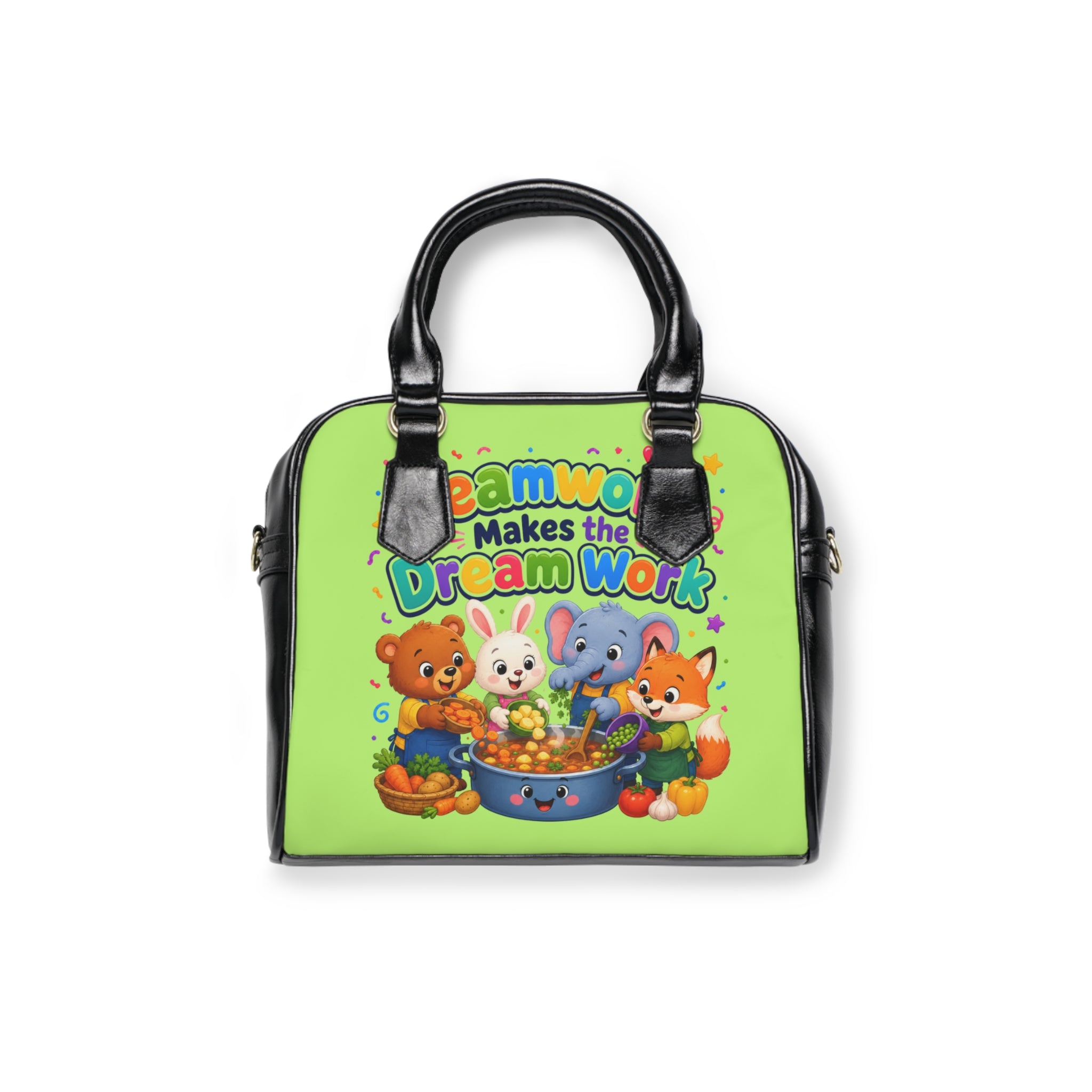 Shoulder Handbag — "Teamwork Makes the Dream Work" Cute Kids Animal Tote