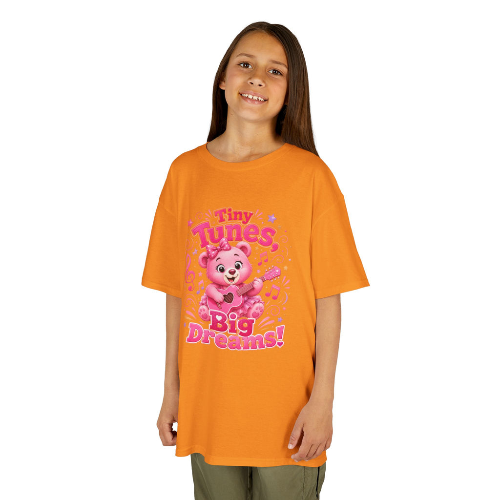 Kids T-Shirt — "Tiny Tunes, Big Dreams" Cute Pink Bear Music Tee