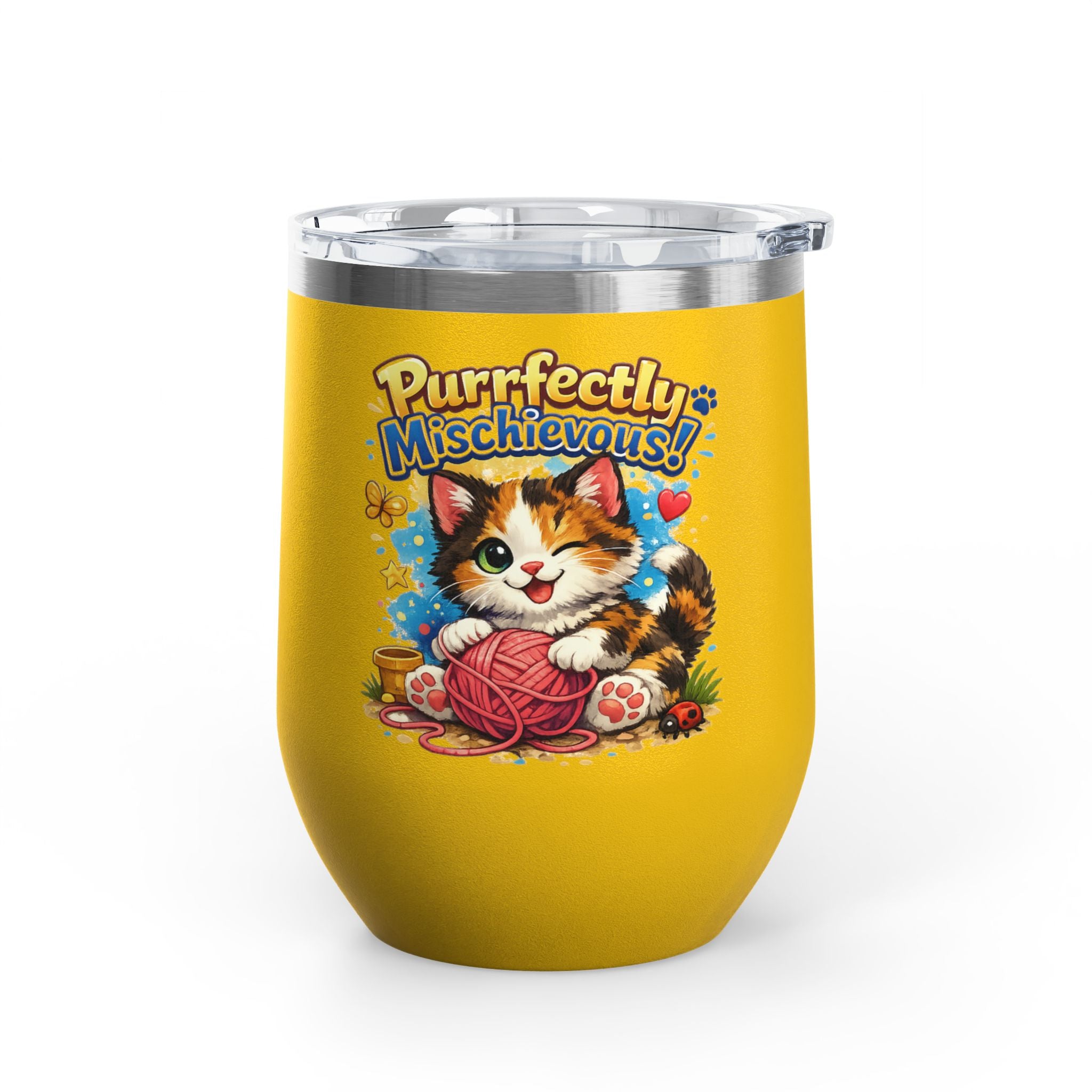 Purrfectly Mischievous 12oz Tumbler — Cute Playful Kitten Design