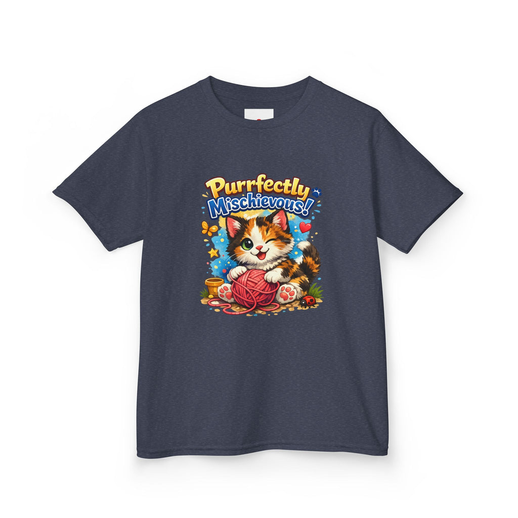 Kids T-Shirt — "Purrfectly Mischievous" Cute Kitten Playing with Yarn