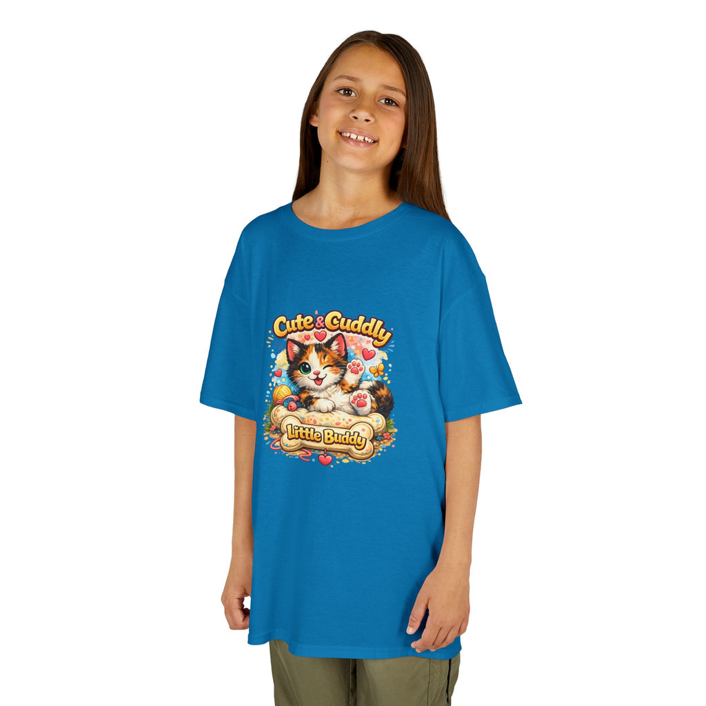 Kids T-Shirt — "Cute & Cuddly Little Buddy" Cat Graphic Tee