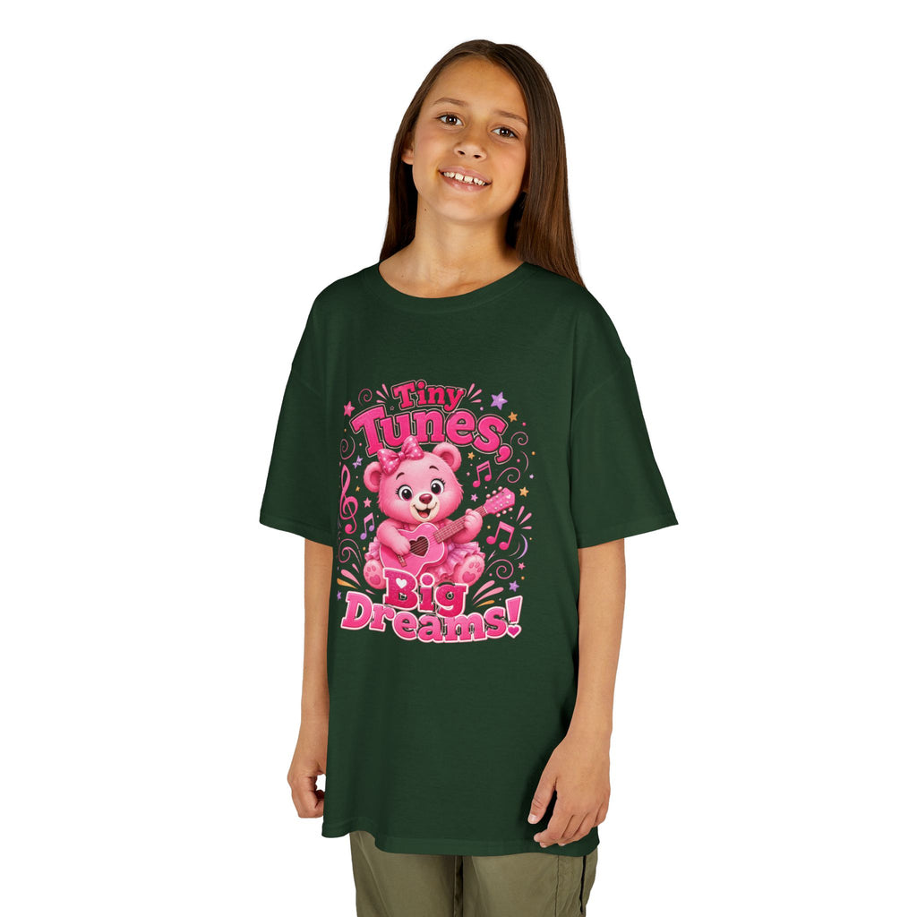 Kids T-Shirt — "Tiny Tunes, Big Dreams" Cute Pink Bear Music Tee