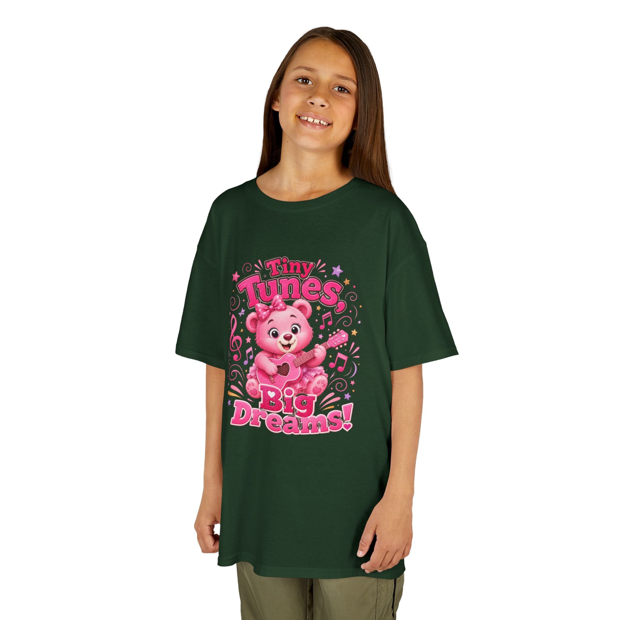 Kids T-Shirt — "Tiny Tunes, Big Dreams" Cute Pink Bear Music Tee