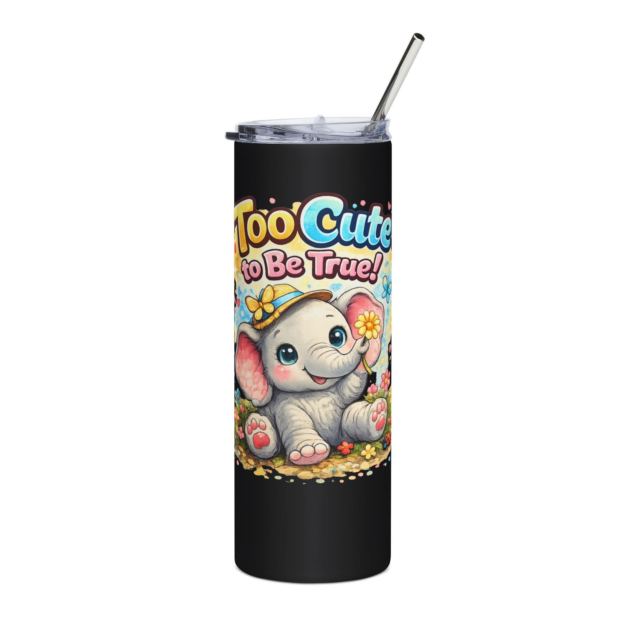 20oz Stainless Tumbler — "Too Cute to Be True" Baby Elephant Travel Cup