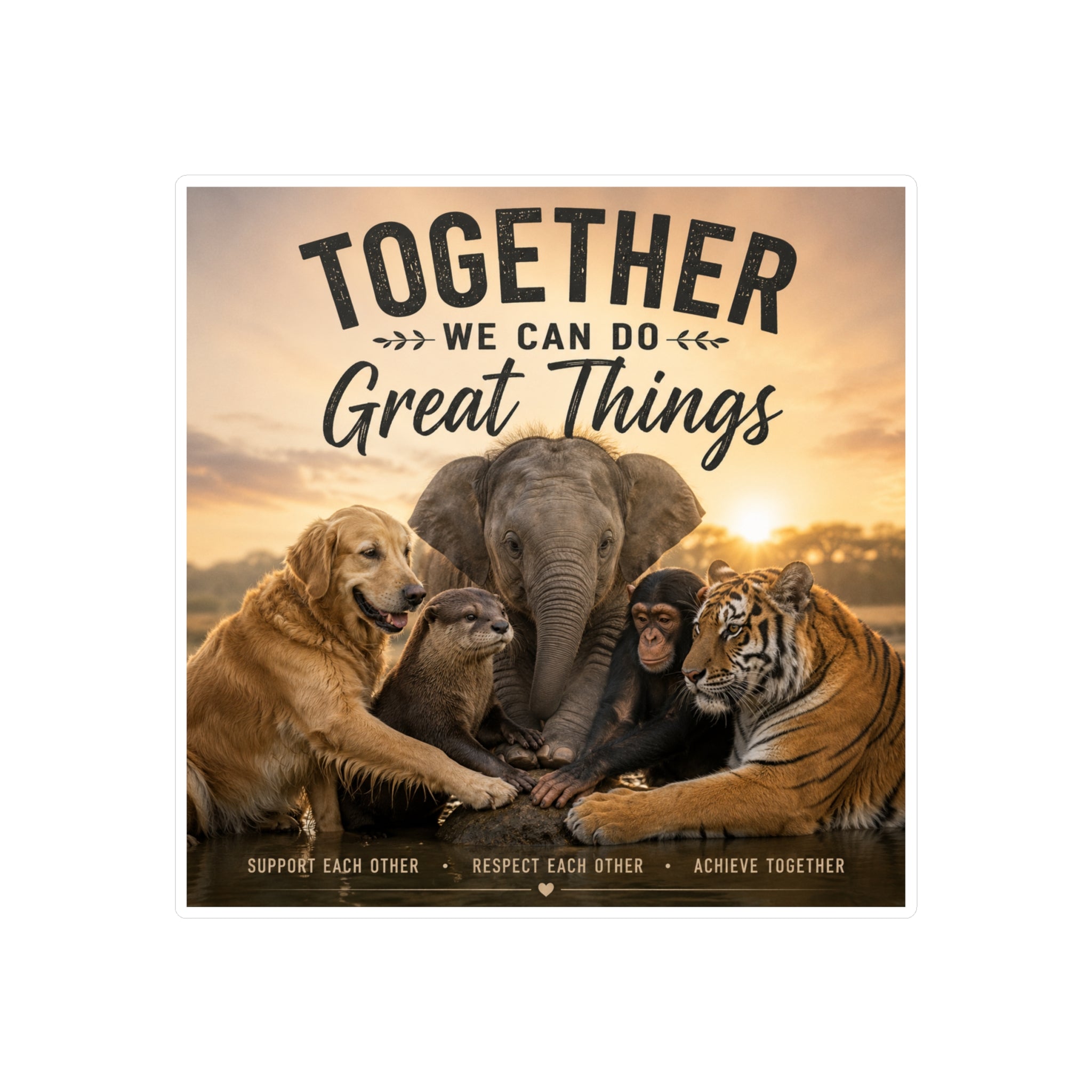 Kiss-Cut Vinyl Decal — "Together We Can Do Great Things" Animal Unity Sticker