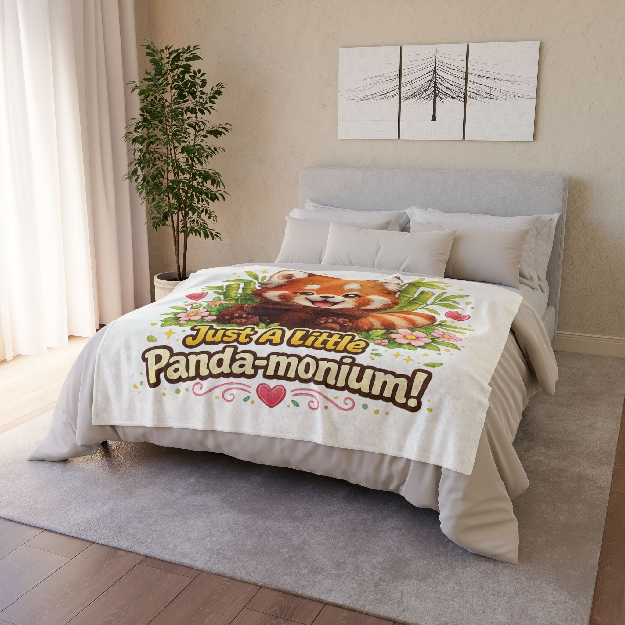 Red Panda Illustration Just A Little Panda-monium Blanket | Cute Animal Throw