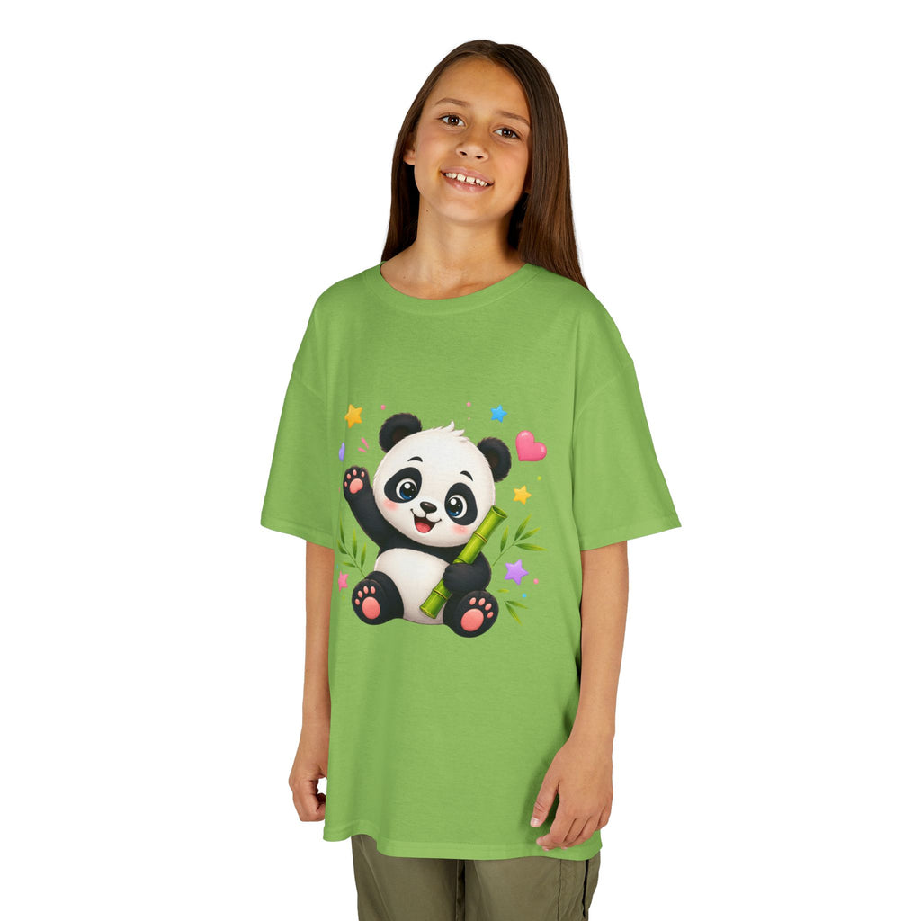 Cute Panda Kids T‑Shirt — Smiling Baby Panda with Hearts & Bamboo