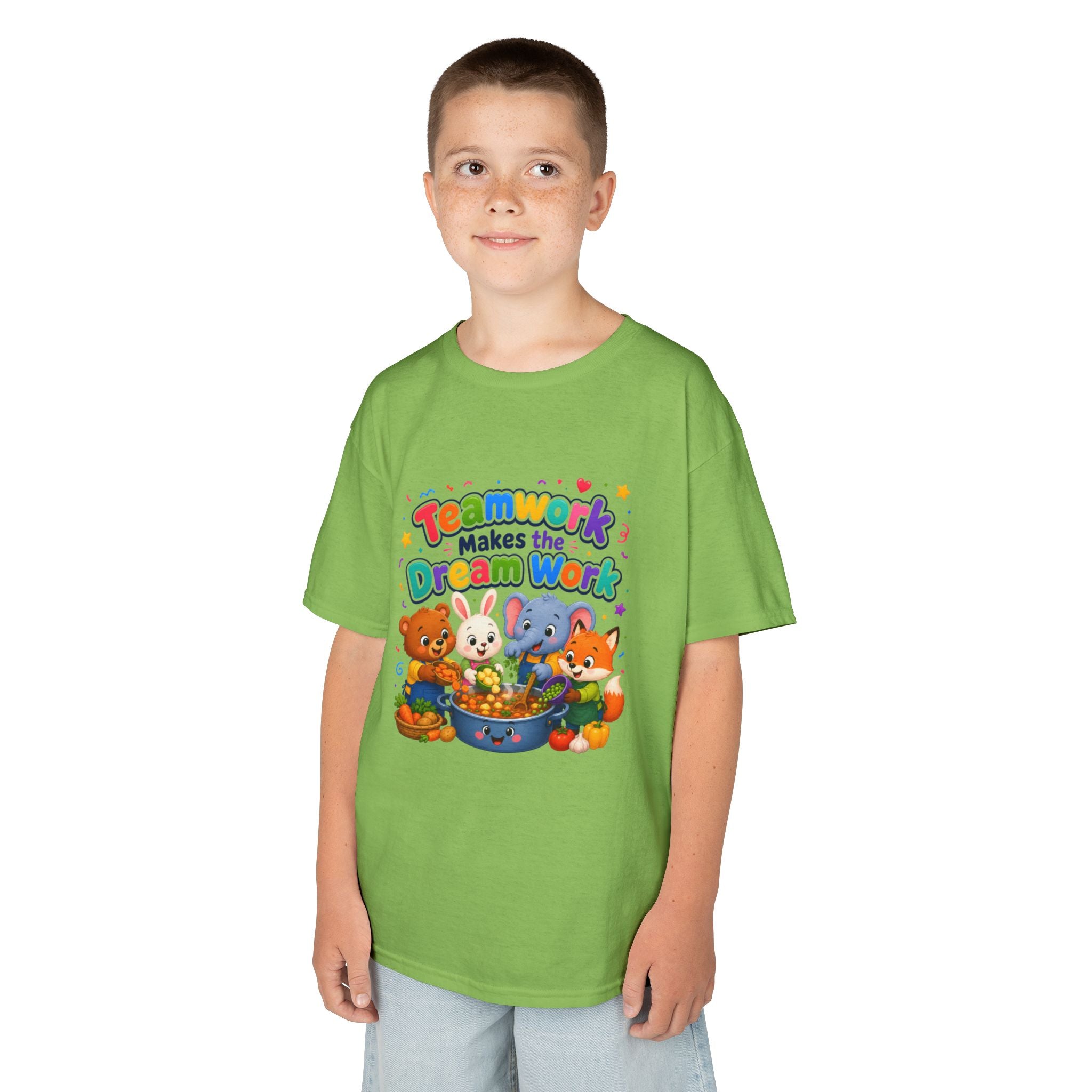 Kids Tee — “Teamwork Makes the Dream Work” Cute Animal Classroom Shirt