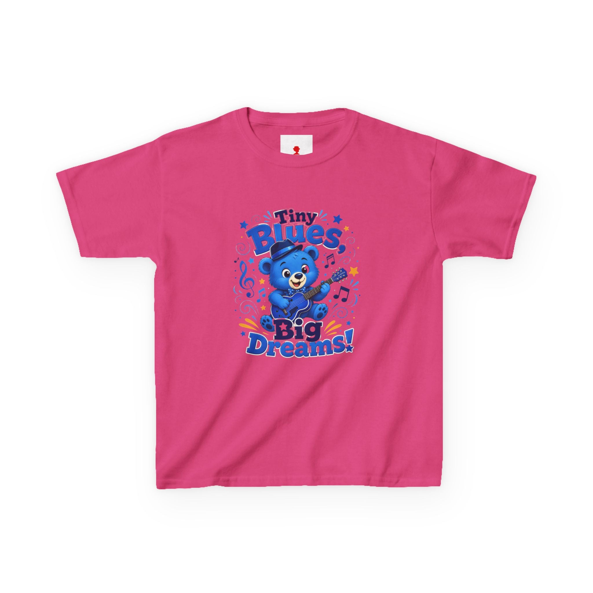 Kids Tee - "Tiny Blues, Big Dreams!" Cute Blue Bear Music Graphic