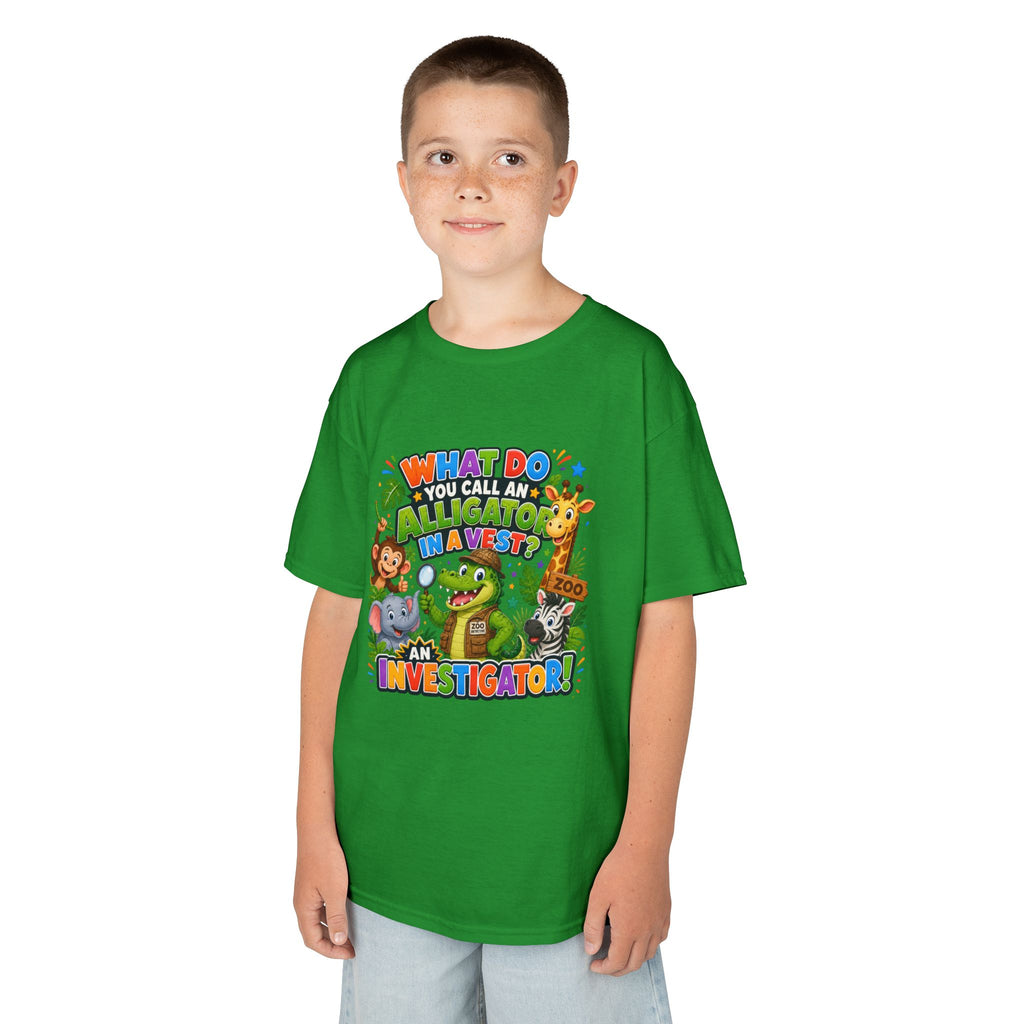 What Do You Call An Alligator? Investigator Kids T-Shirt | Cute Jungle Animals Puzzle