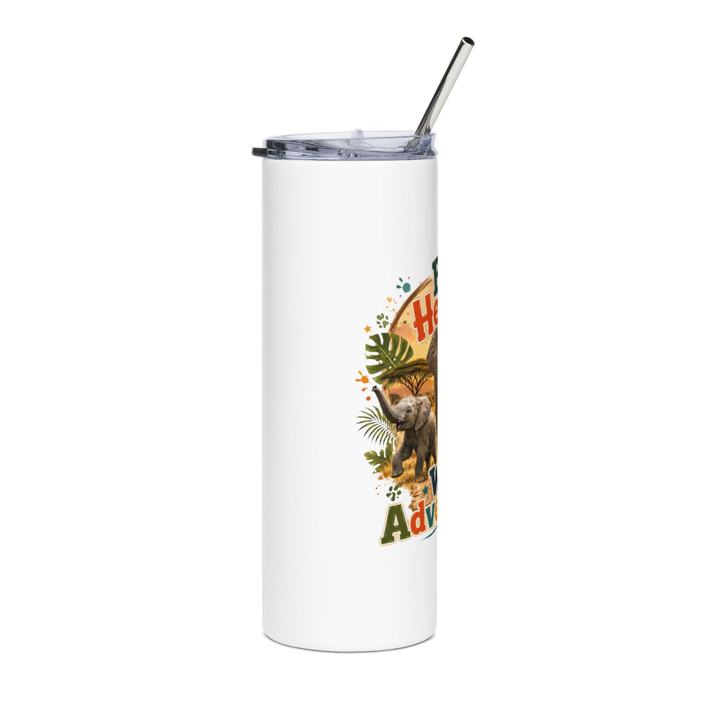 Tumbler — "Big Hearts, Wild Adventure" Safari Elephant 20oz Stainless Steel Tumbler