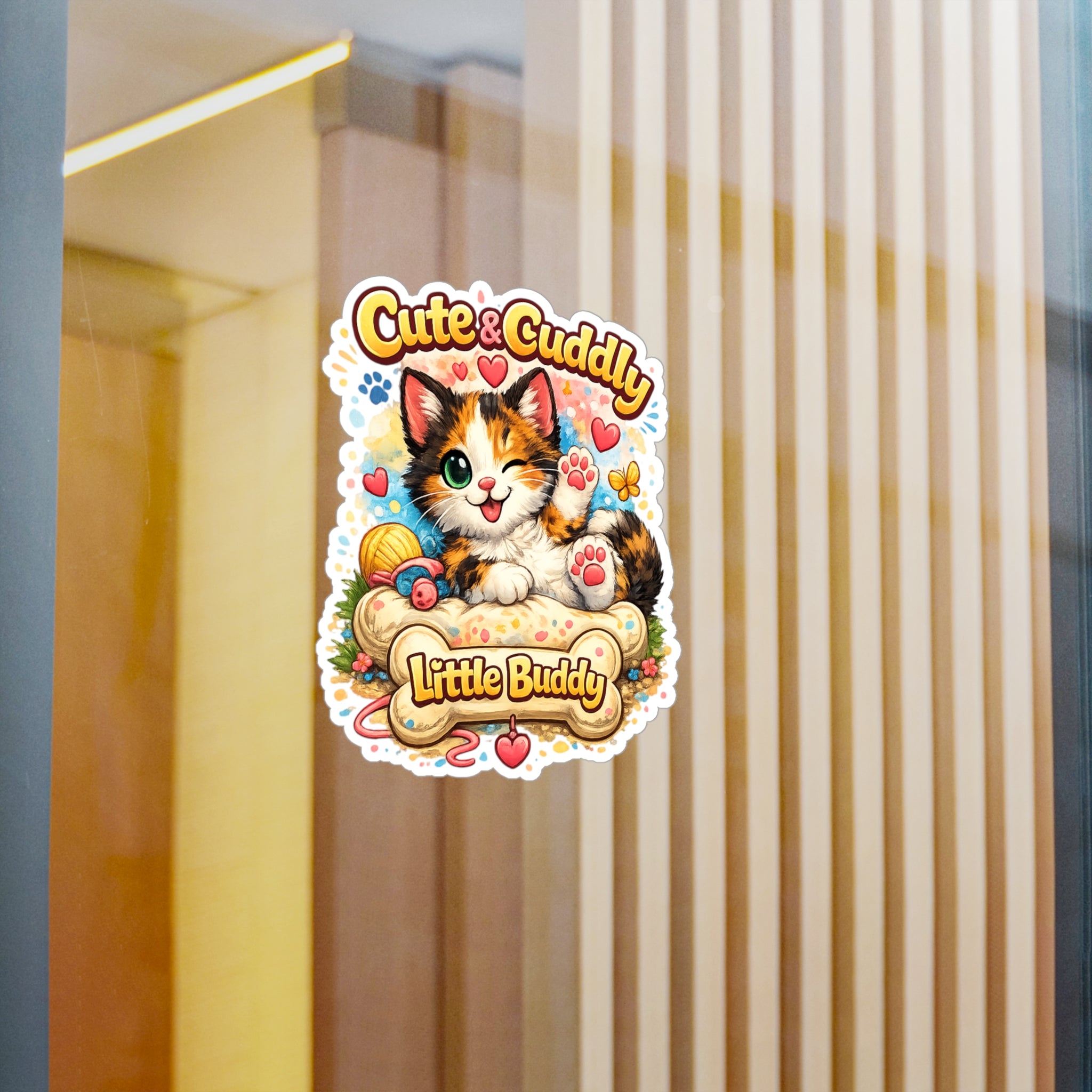 Cute & Cuddly Little Buddy Cat Sticker — Kiss-Cut Vinyl Decal